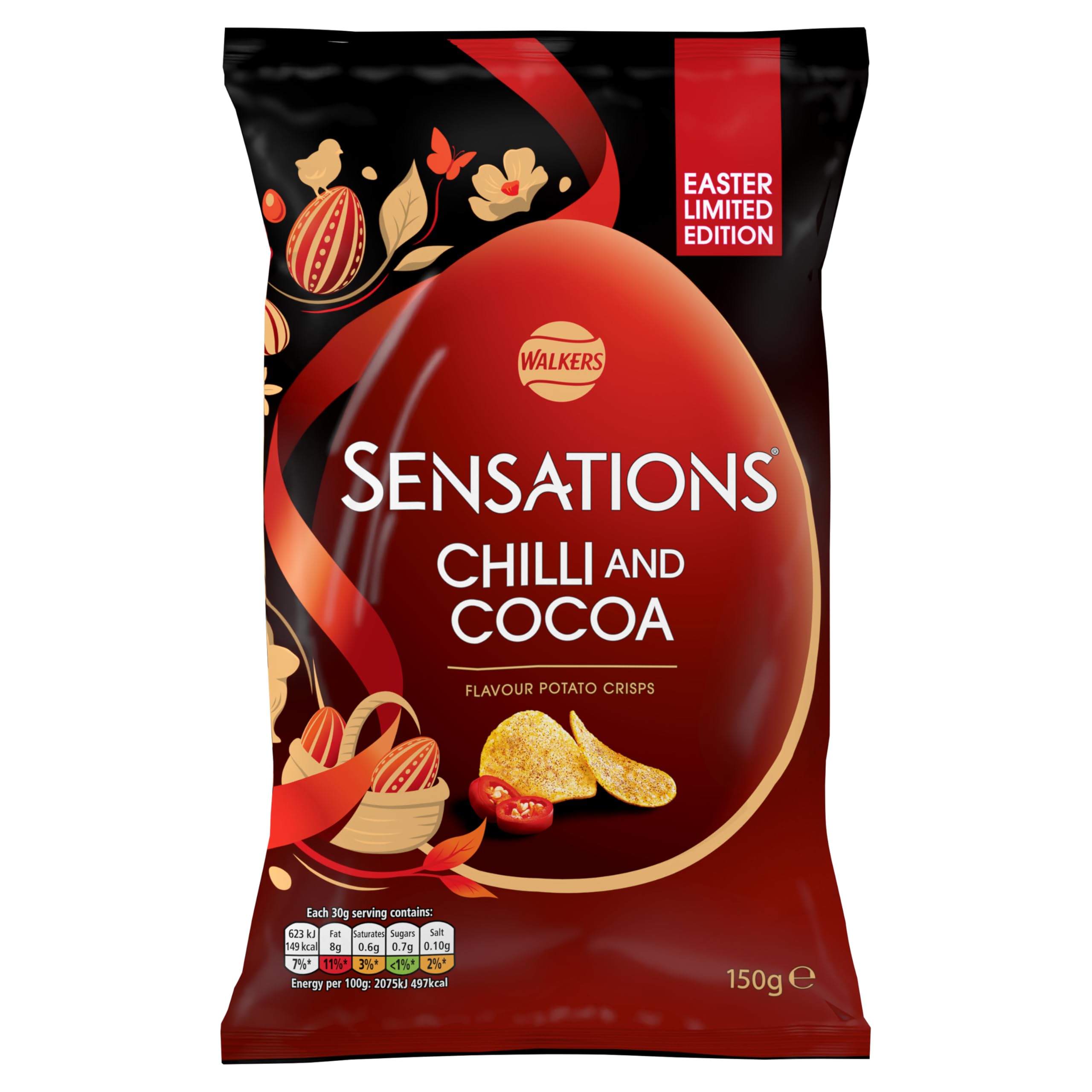 Walkers Sensations Chilli & Cocoa Sharing Crisps - Thicker Cut | No Added MSG | Vegetarian | 150g 1