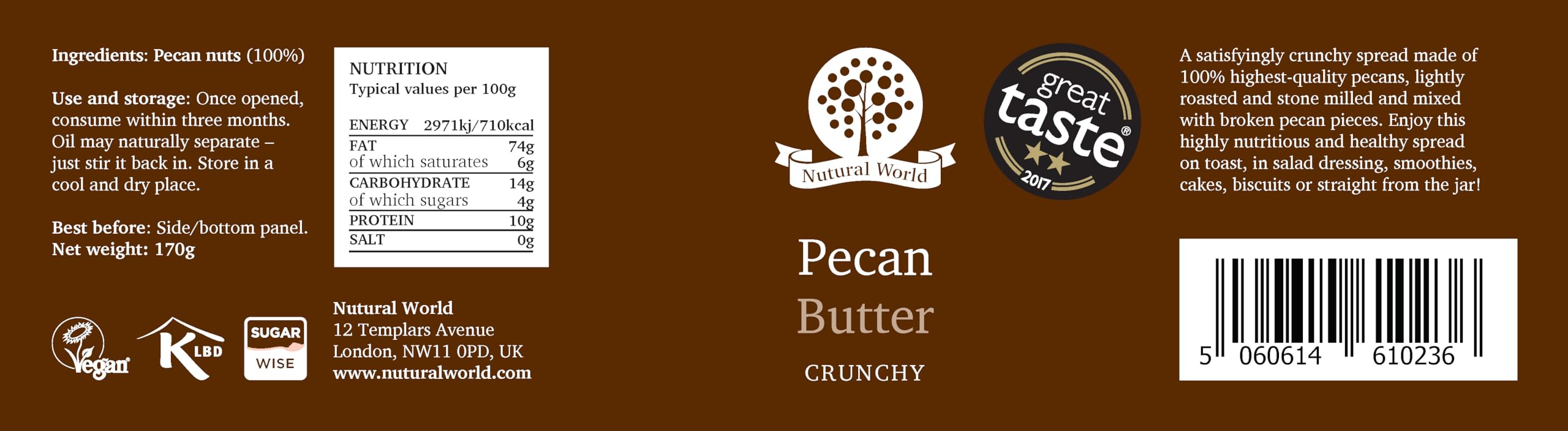 Nutural World - Crunchy Pecan Nut Butter (170g) - Great Taste Award Winner 5