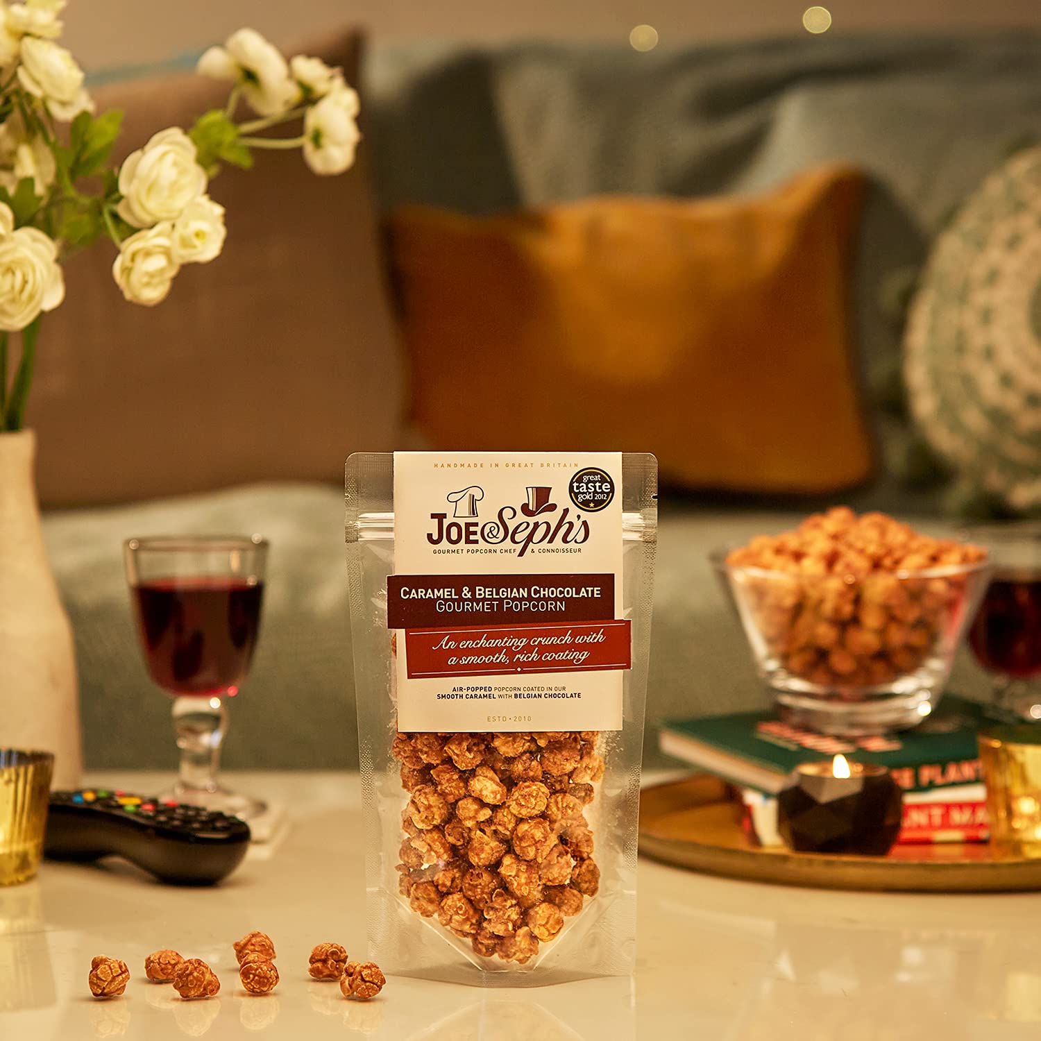 Joe &amp; Sephs Belgisches Schokoladenpopcorn (4 x 80 g) – Gourmet-Snack aus der Heißluftmaschine, 1 Stern für den besten Geschmack, vegetarisch, Leckerbissen für den Filmabend 3