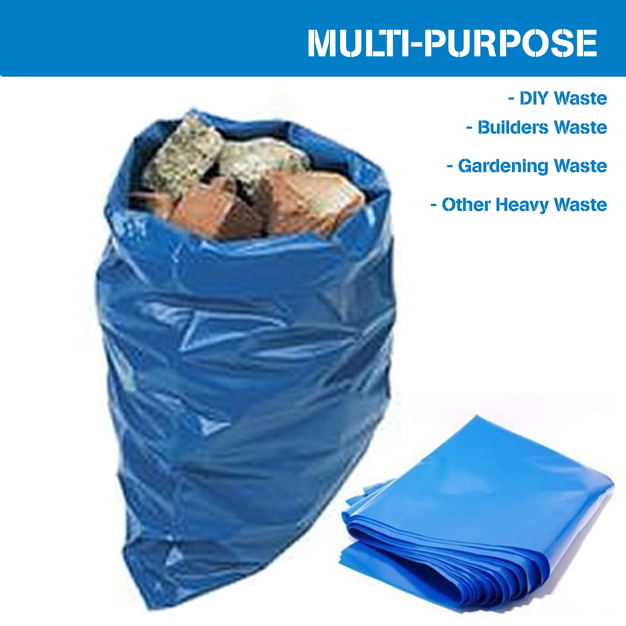 HomeSmith XLarge Heavy Duty Blue Rubble Sacks | 30kg Capacity | Leakproof Plastic Bags 2