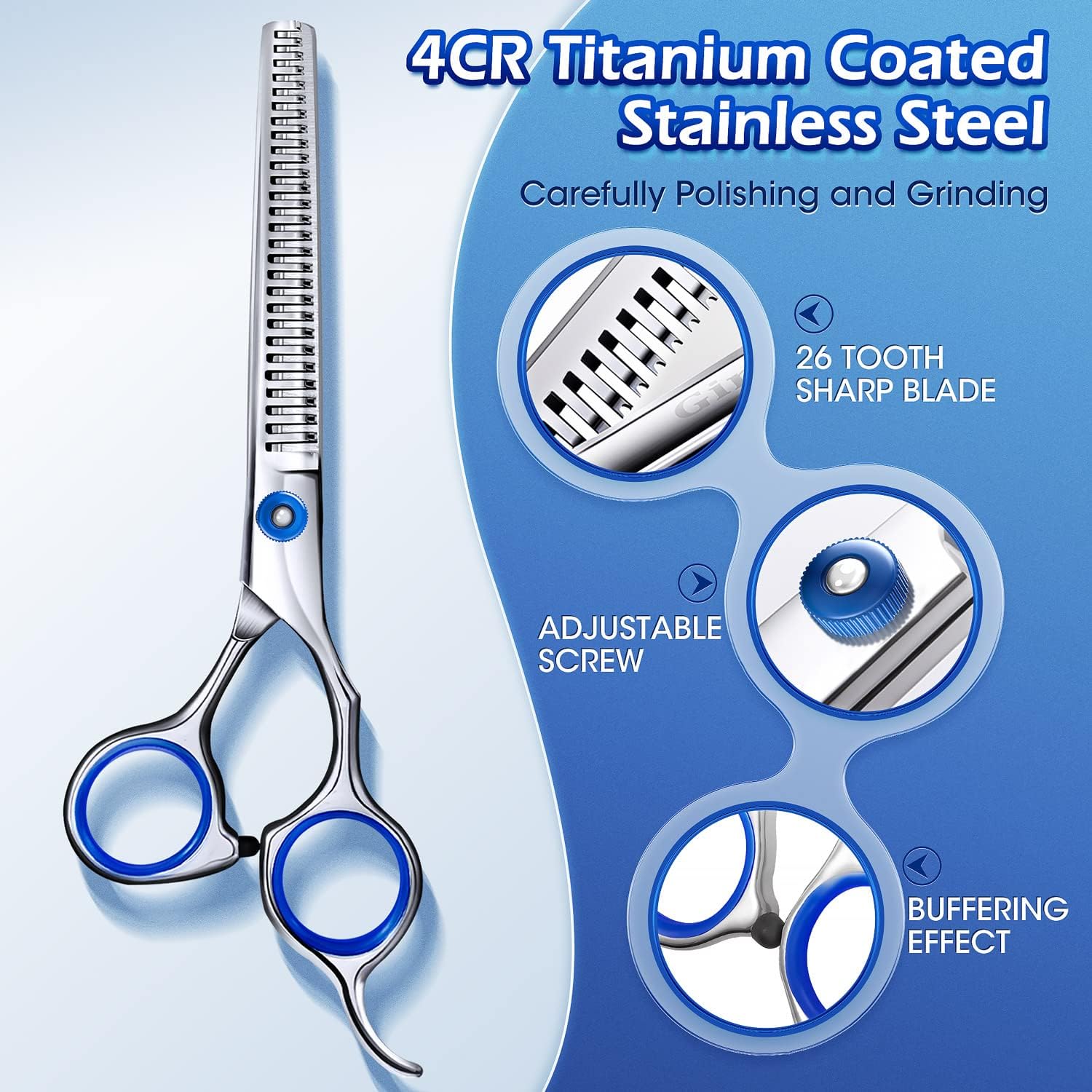 Gimars 5-in-1 Heavy Duty Stainless Steel Pet Grooming Scissors Set with Titanium Coating | Ergonomic 3