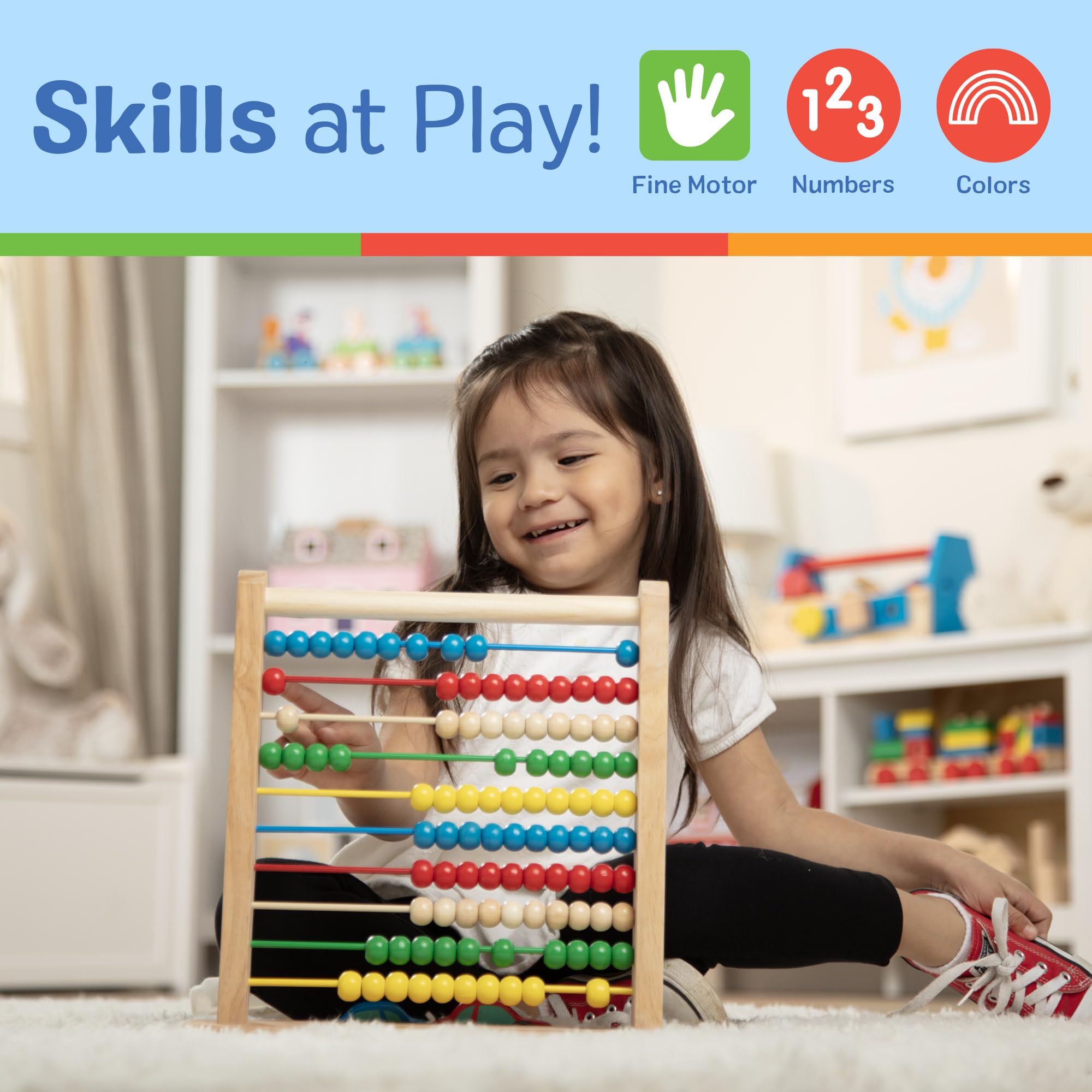 Melissa & Doug Classic Wooden Abacus Counting Toy with 100 Beads for Ages 3+ 5