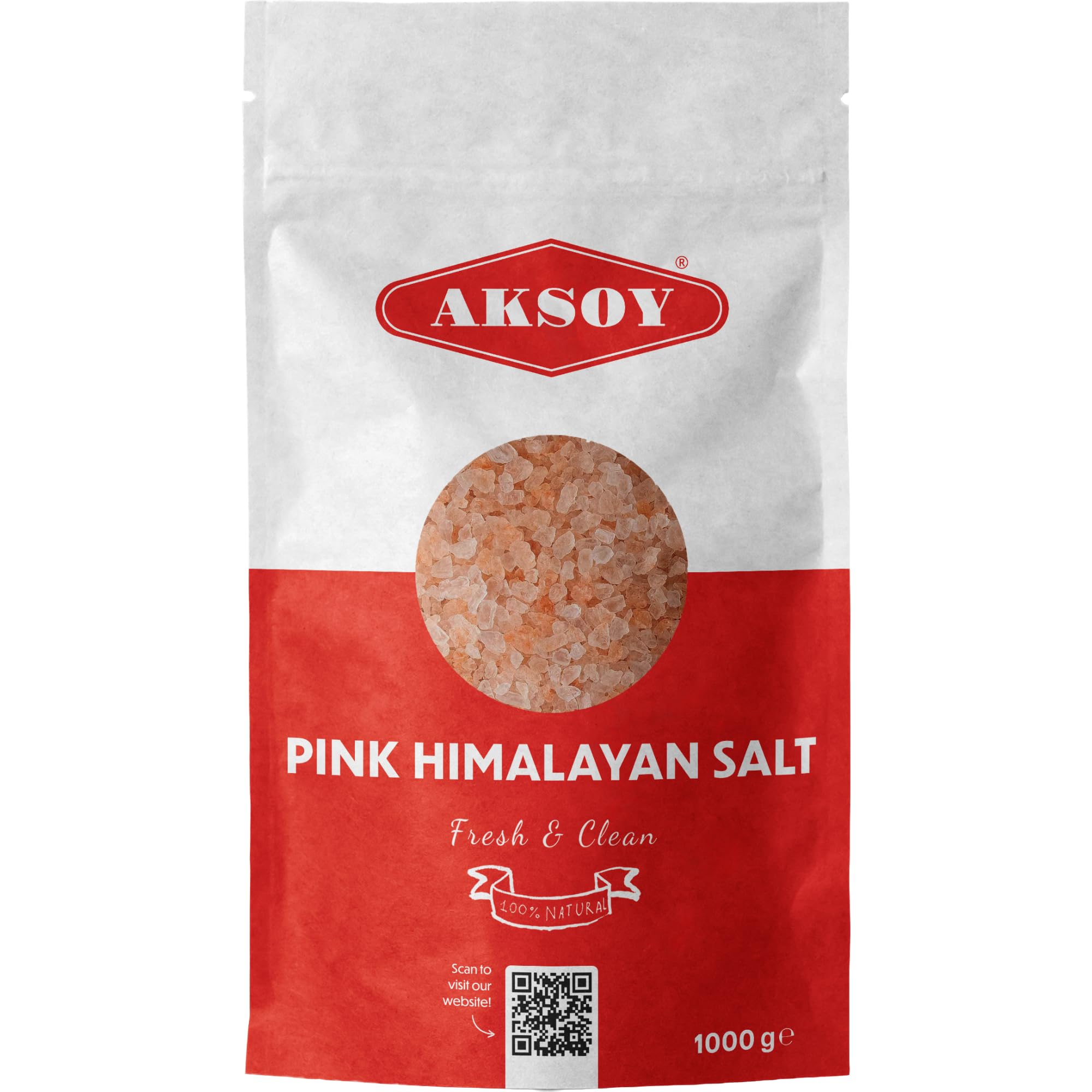 AKSOY Pink Himalayan Salt - Coarse, 1kg | GMO Free, Mineral-Rich 1