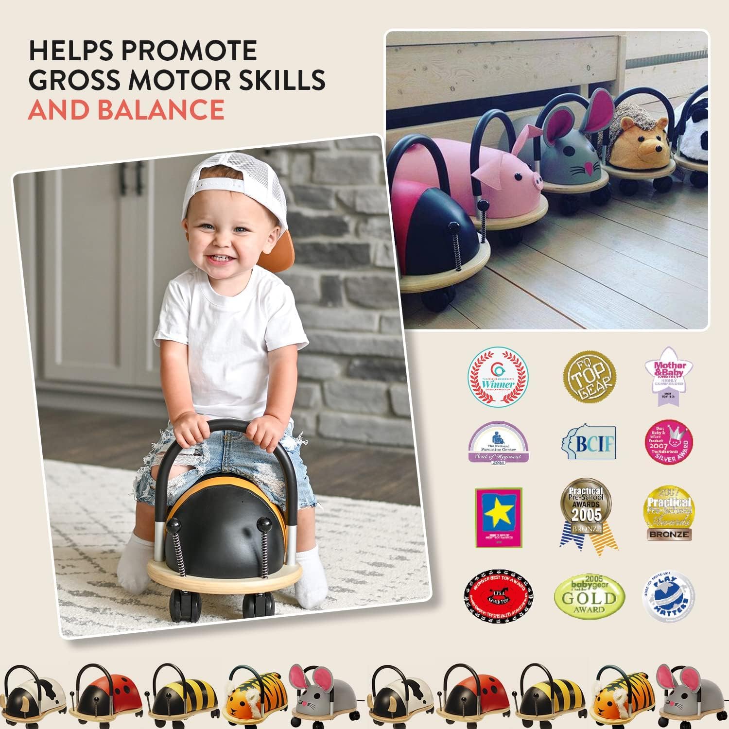 Wheelybug Toddler Wooden Ride-On - Small Bee | Ages 1-3 Years | Multi-Directional Castors 9