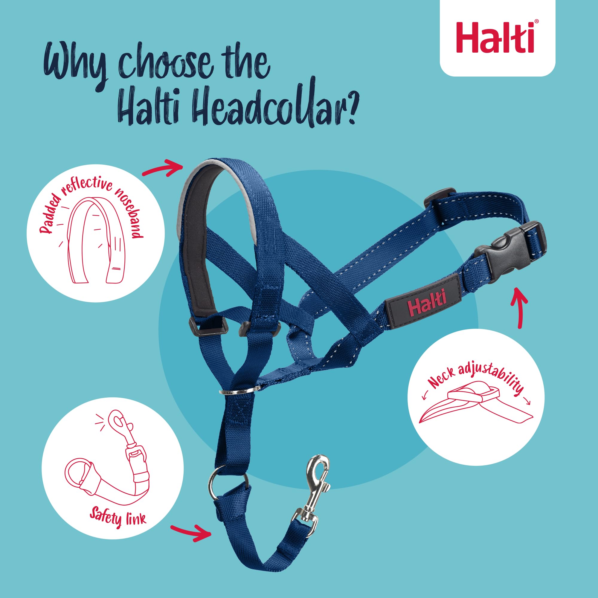 Halti Headcollar - Stops Pulling for Dogs | Size 3 Cobalt Blue | Reflective Nylon 3