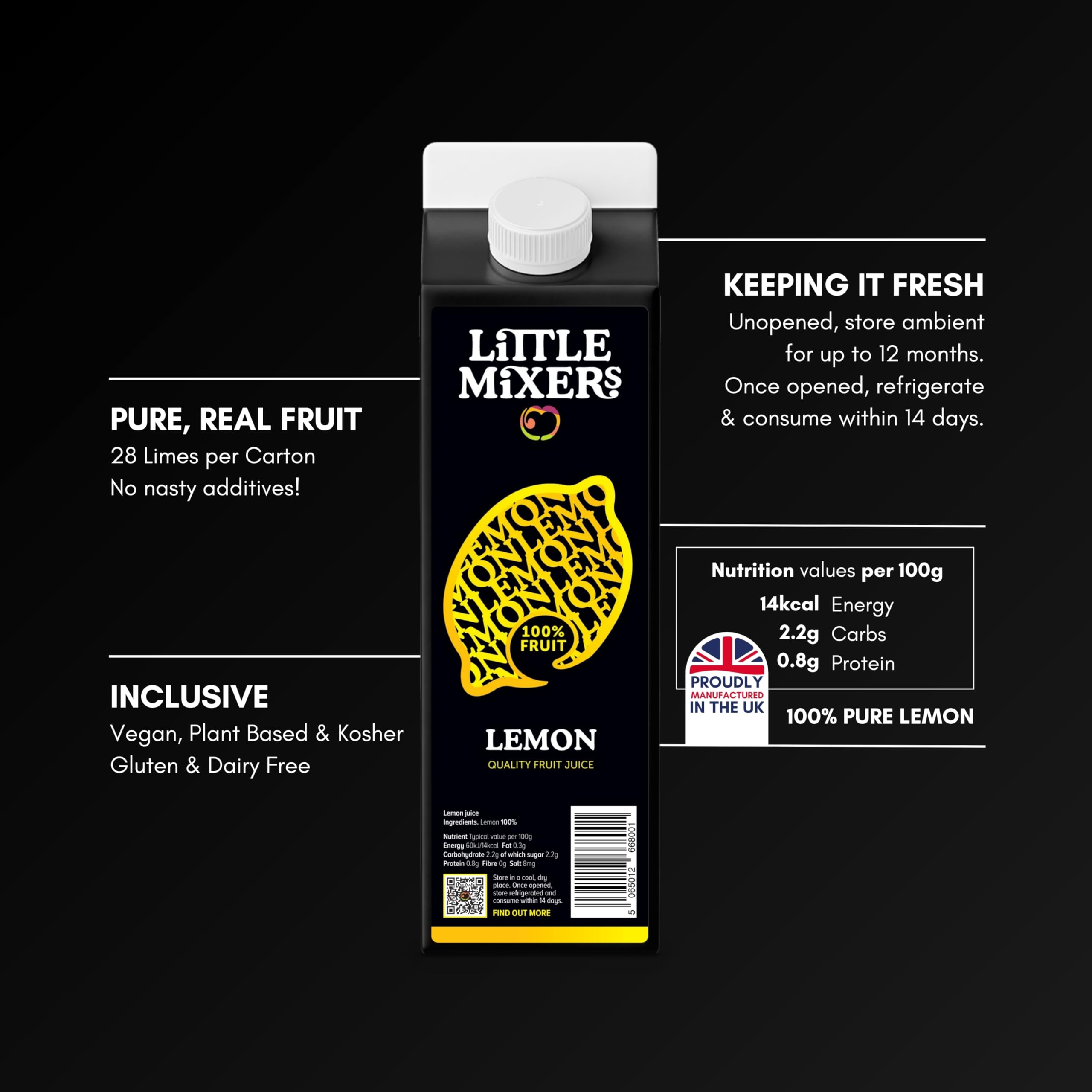 LITTLE MIXERS 100% Pure Lemon Juice - Not From Concentrate | 1 KG Carton | Professional Grade