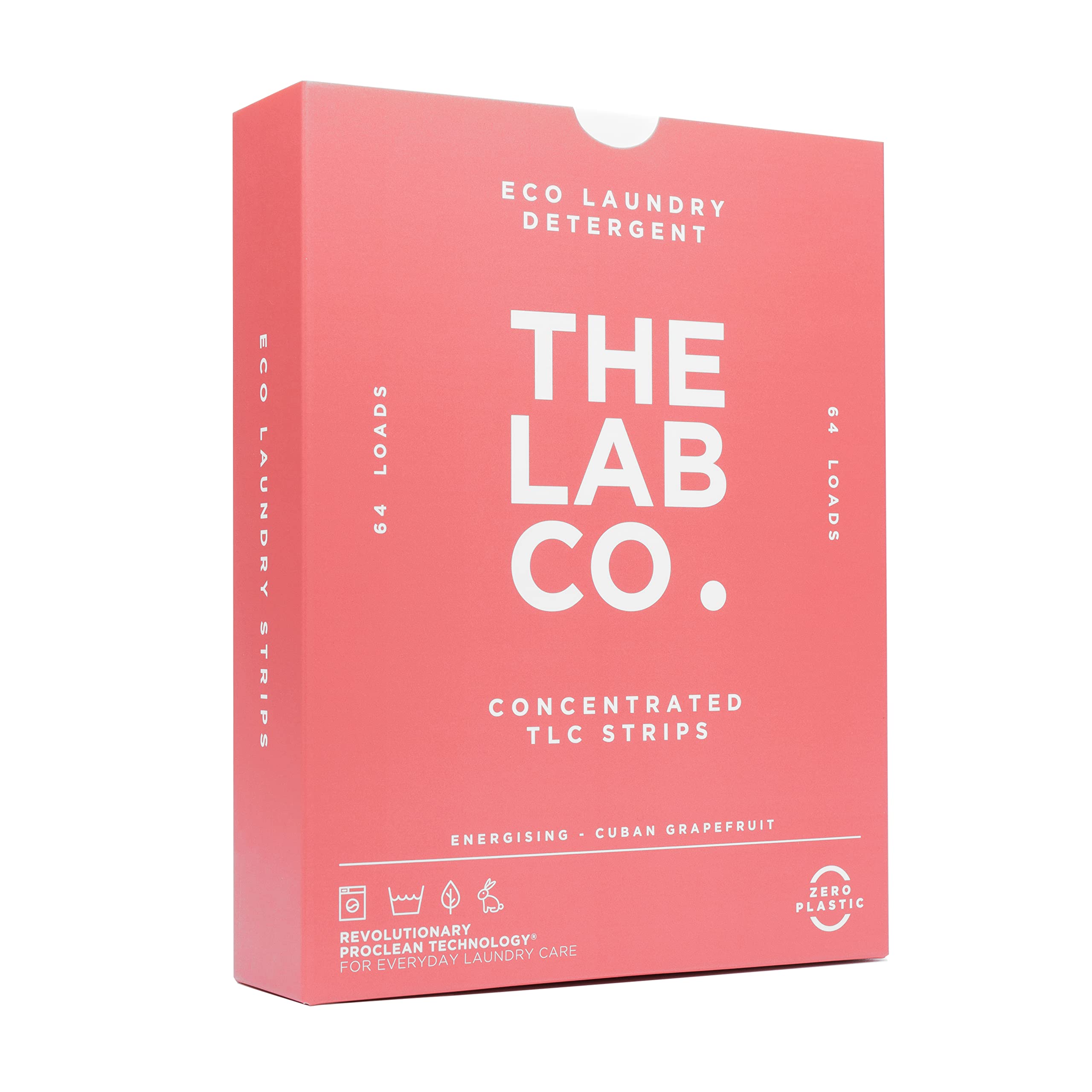The Lab Co. - Laundry Detergent Strips 64 Loads (Eco Ultra-Concentrated, Non-Bio, Sensitive Skin, Fragrance: Grapefruit Amber Eucalyptus)