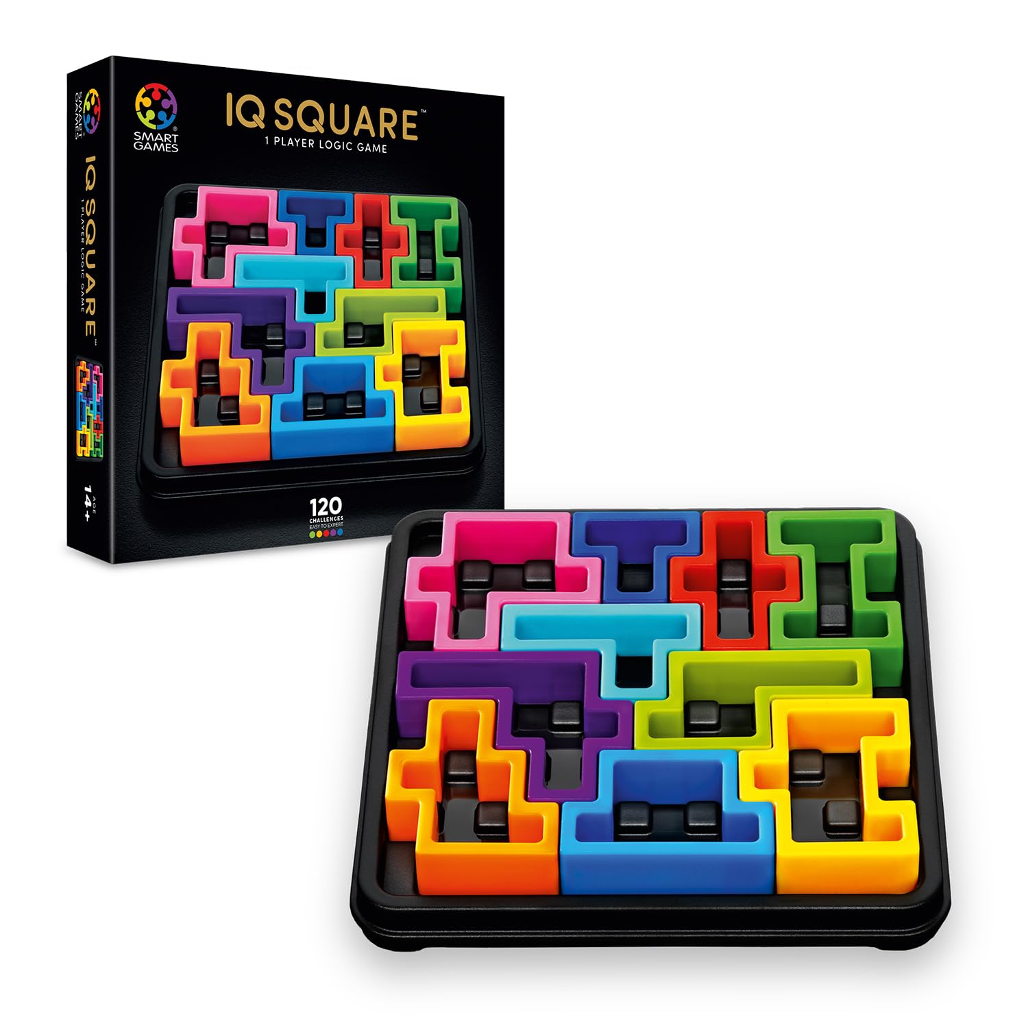 SmartGames IQ Deluxe Square Puzzle Game | 120 Challenges | Ages 14+ | Travel Sized