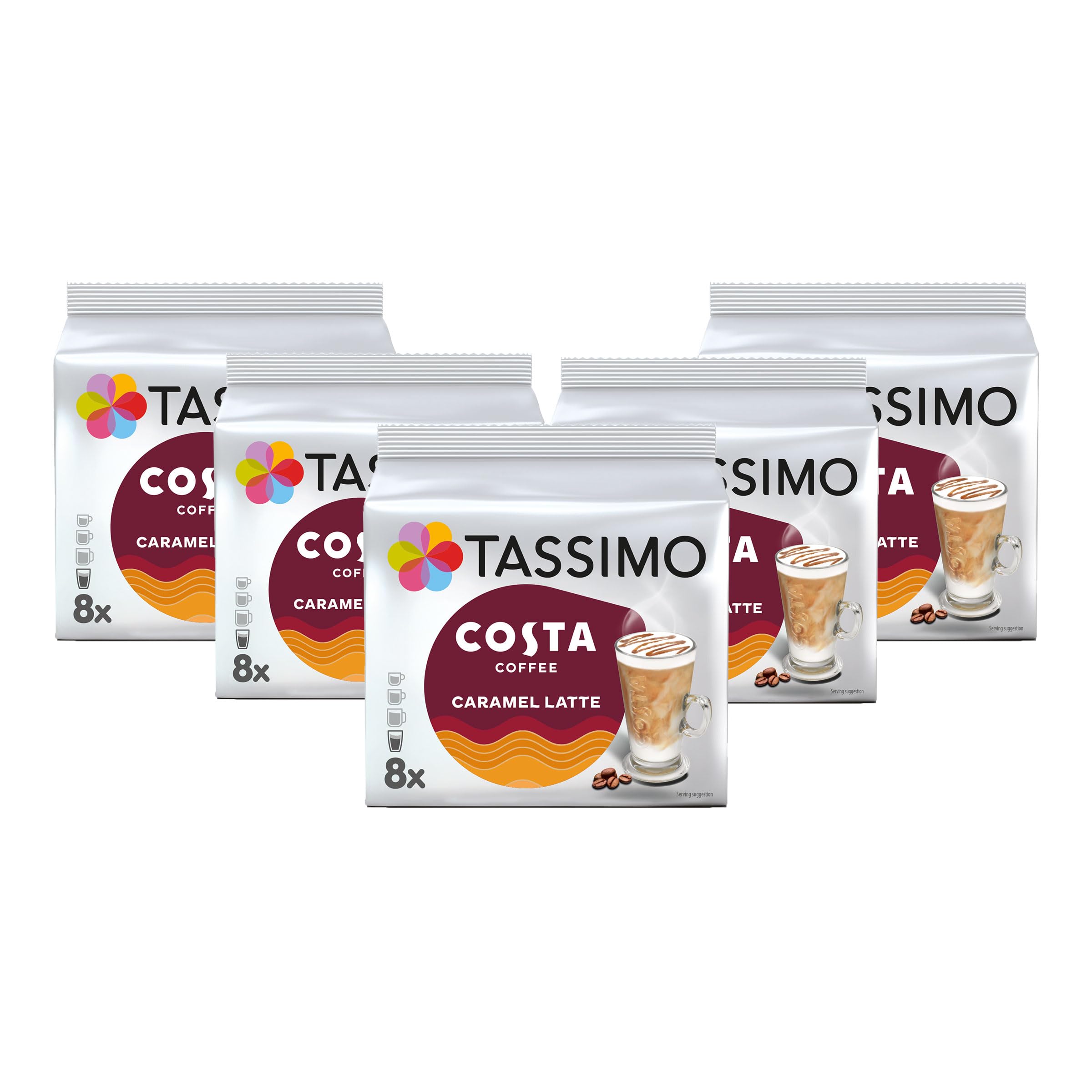 Tassimo Costa Caramel Latte Coffee Pods - 40 Drinks Total (8 Count x Pack of 5)