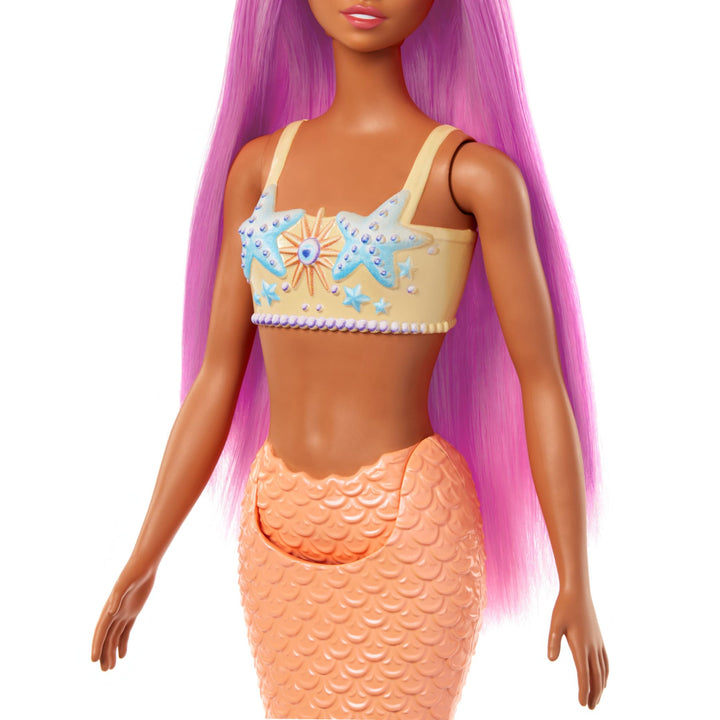 Barbie Mermaid Doll with Pink Fantasy Hair and Headband Accessory, Toy with Starfish-Inspired Bodice and Soft Orange Tail, HRR05