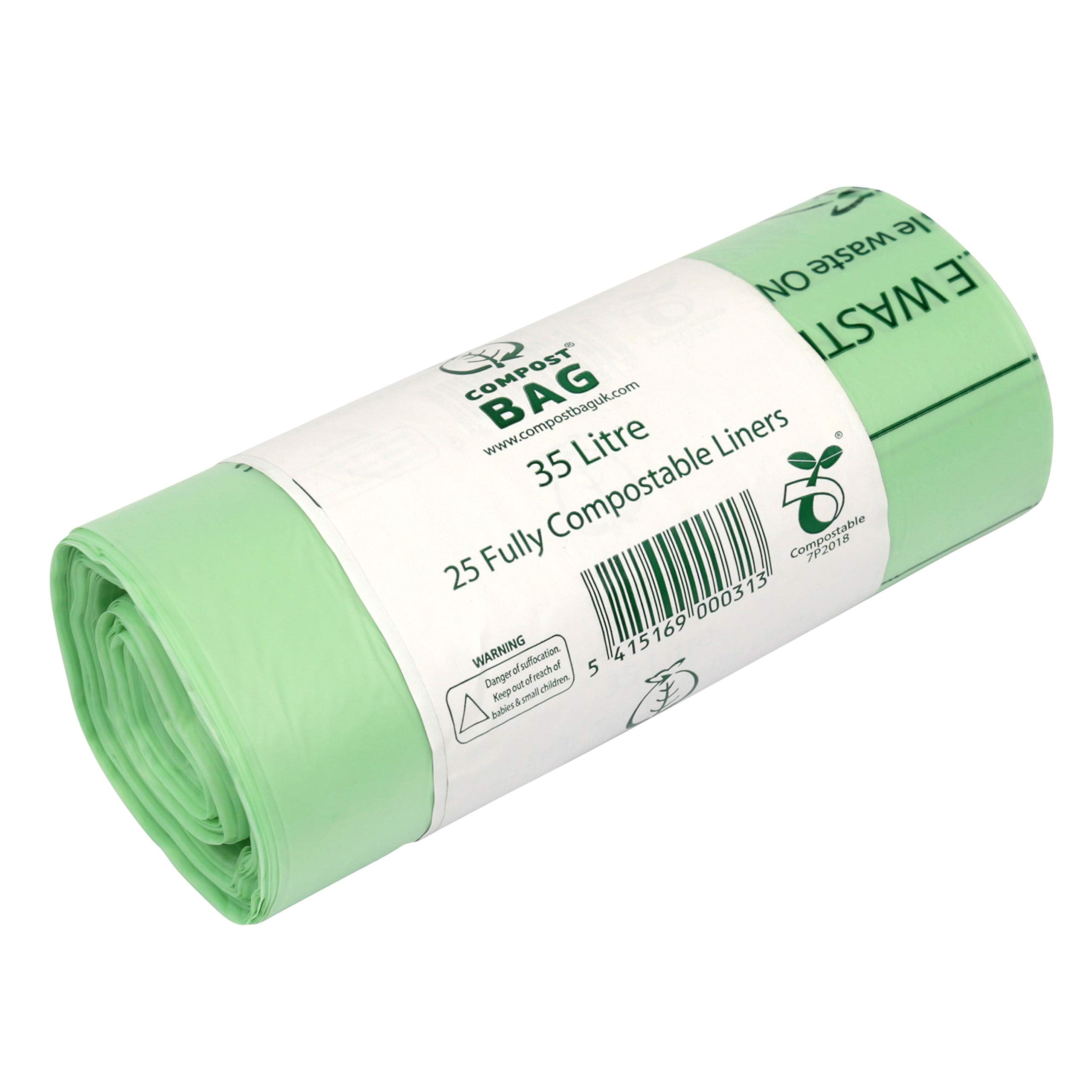 All-Green Food Waste Bin Liners 35/40 Litre Compostable Bags, Pack of 25 | Certified EN 13432