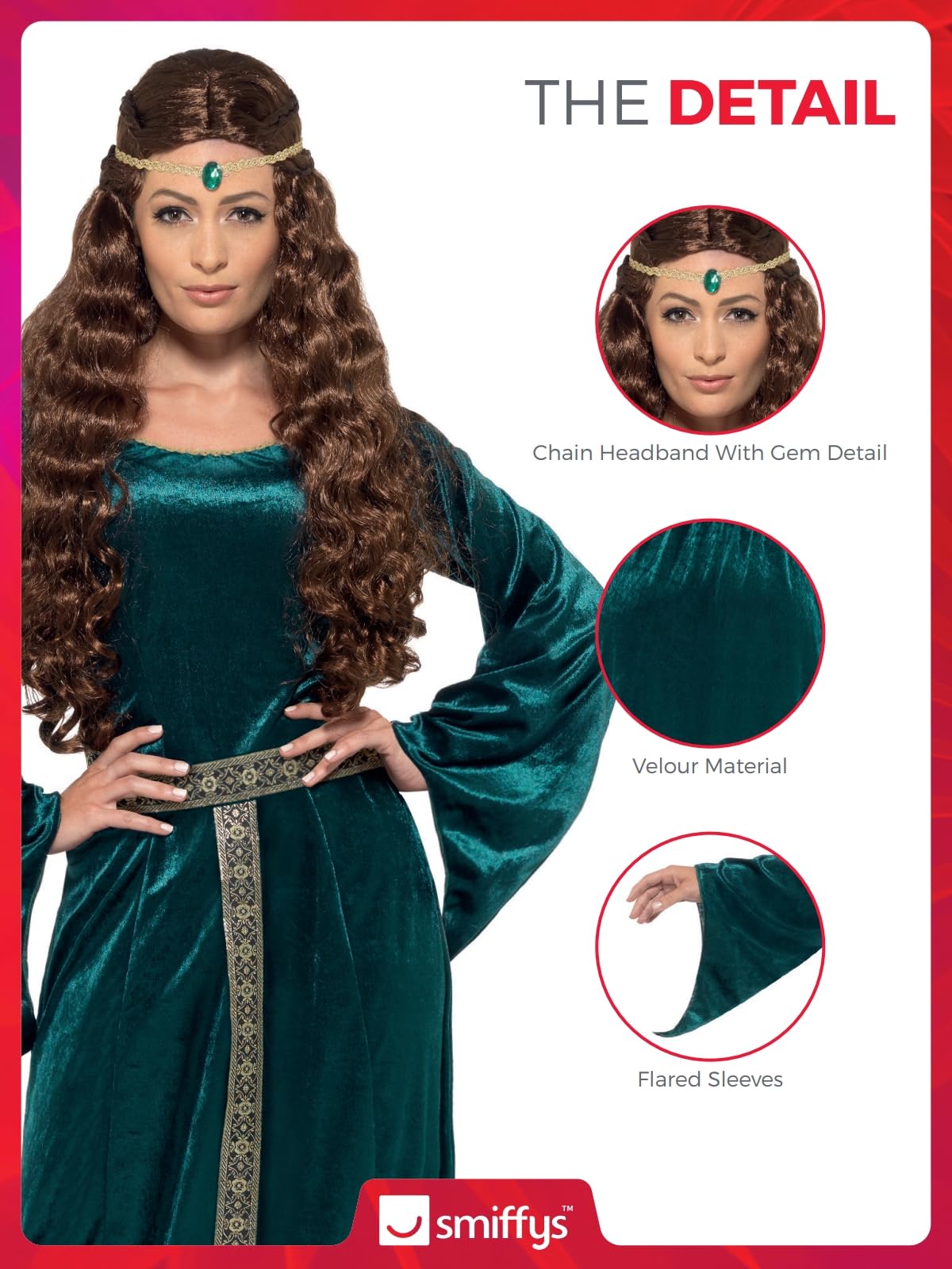 Smiffys Medieval Maid Costume - Green Dress & Headband for Adults 5