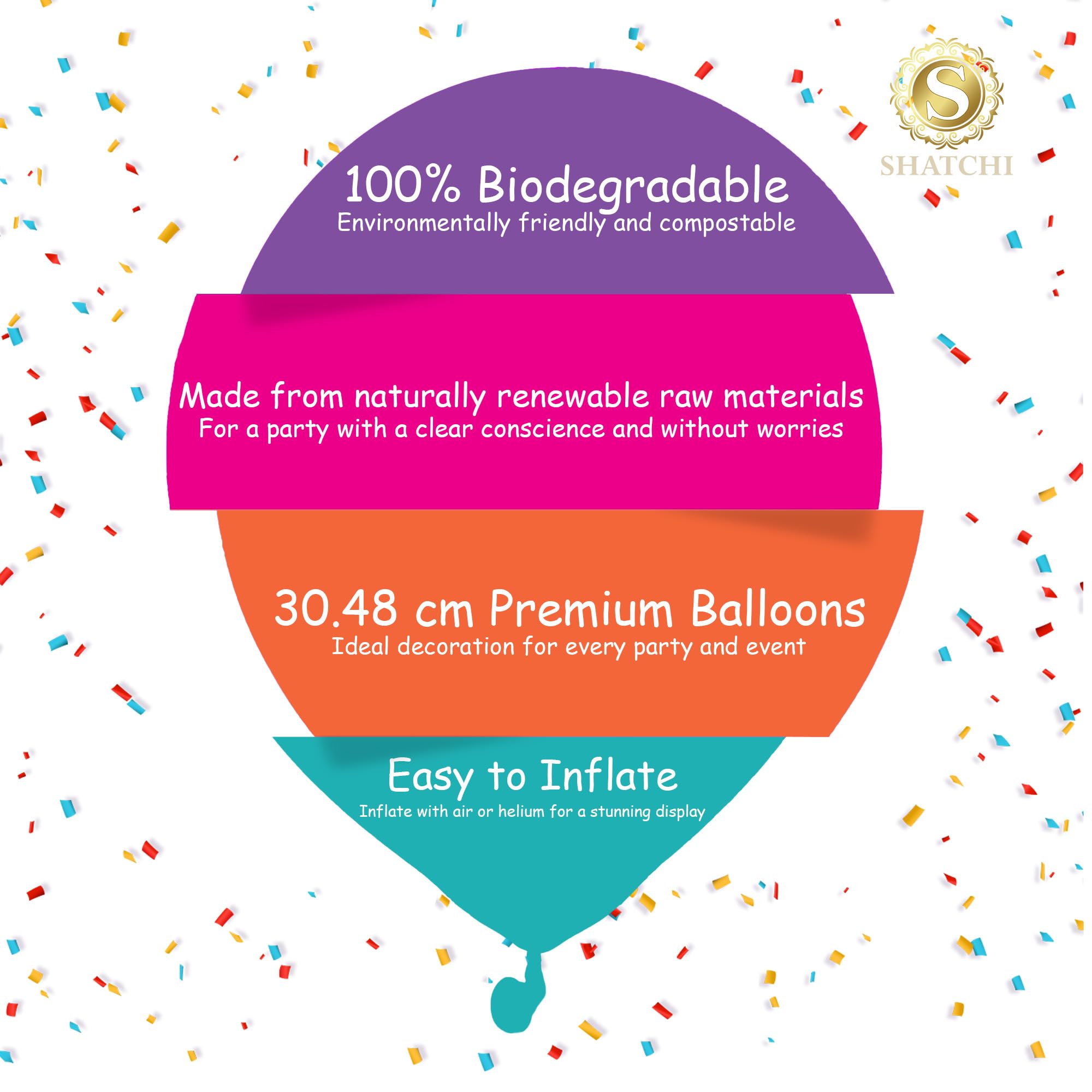 SHATCHI Rainbow Party Balloons - 50 Pack Metallic Multicoloured, 12 Inch Thick Latex for Birthday & Wedding 8