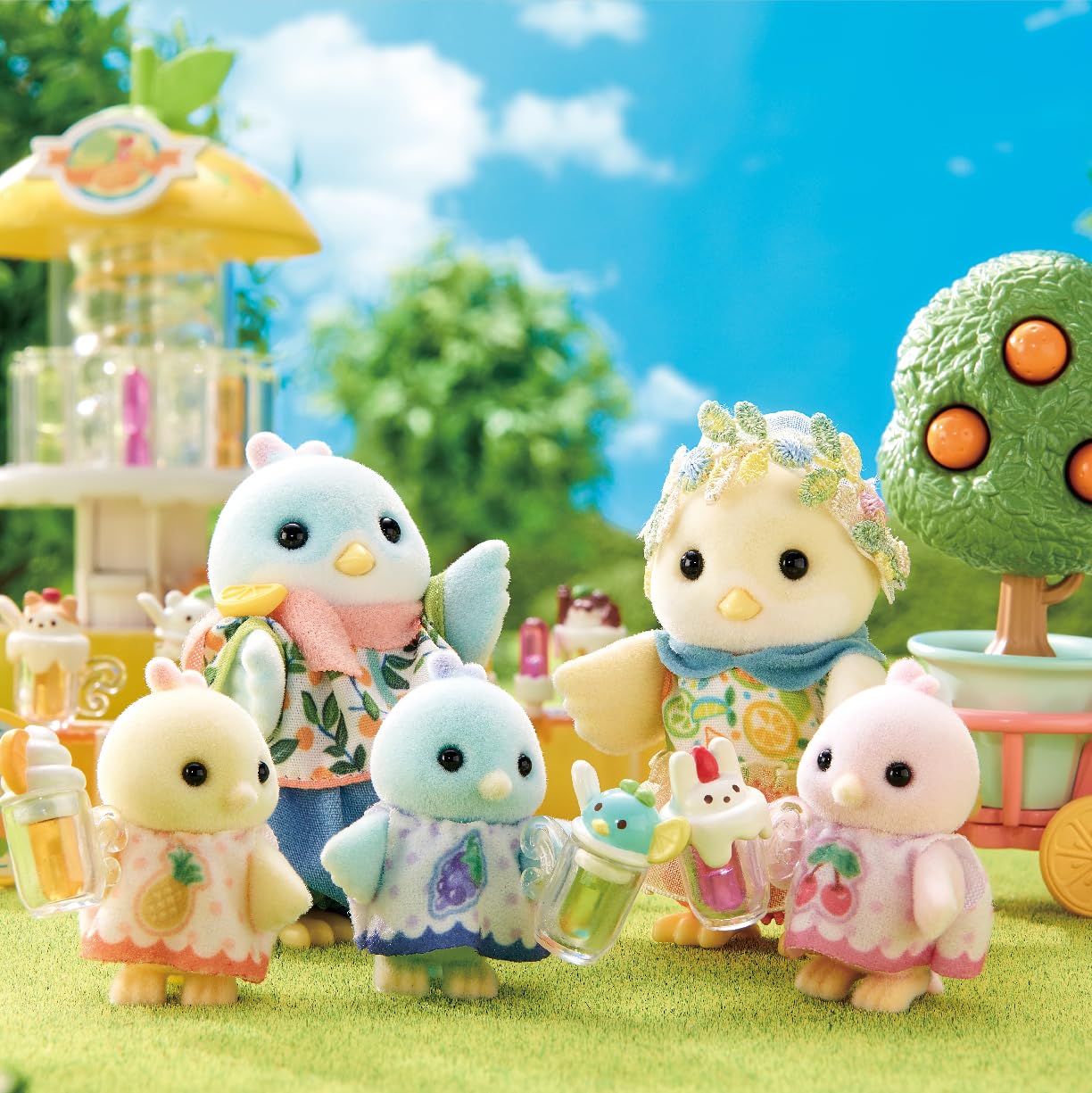 Sylvanian Families Citrus Bird Family Playset - Includes 6 Figures & Fruit Harvesting Gimmick | Ages 3+ 6