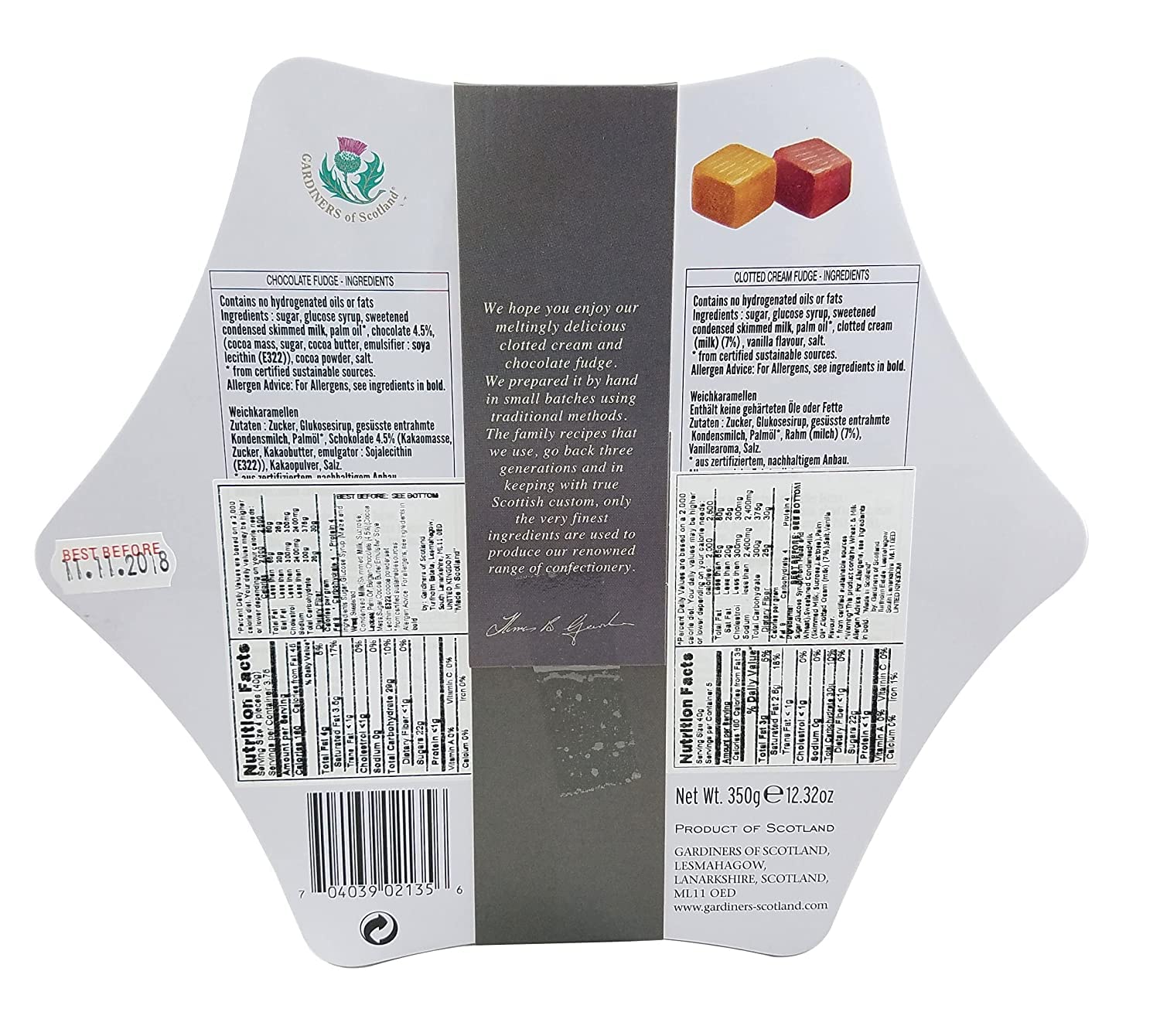 Gardiners of Scotland Clotted Cream & Chocolate Fudge Star Tin 350g 8