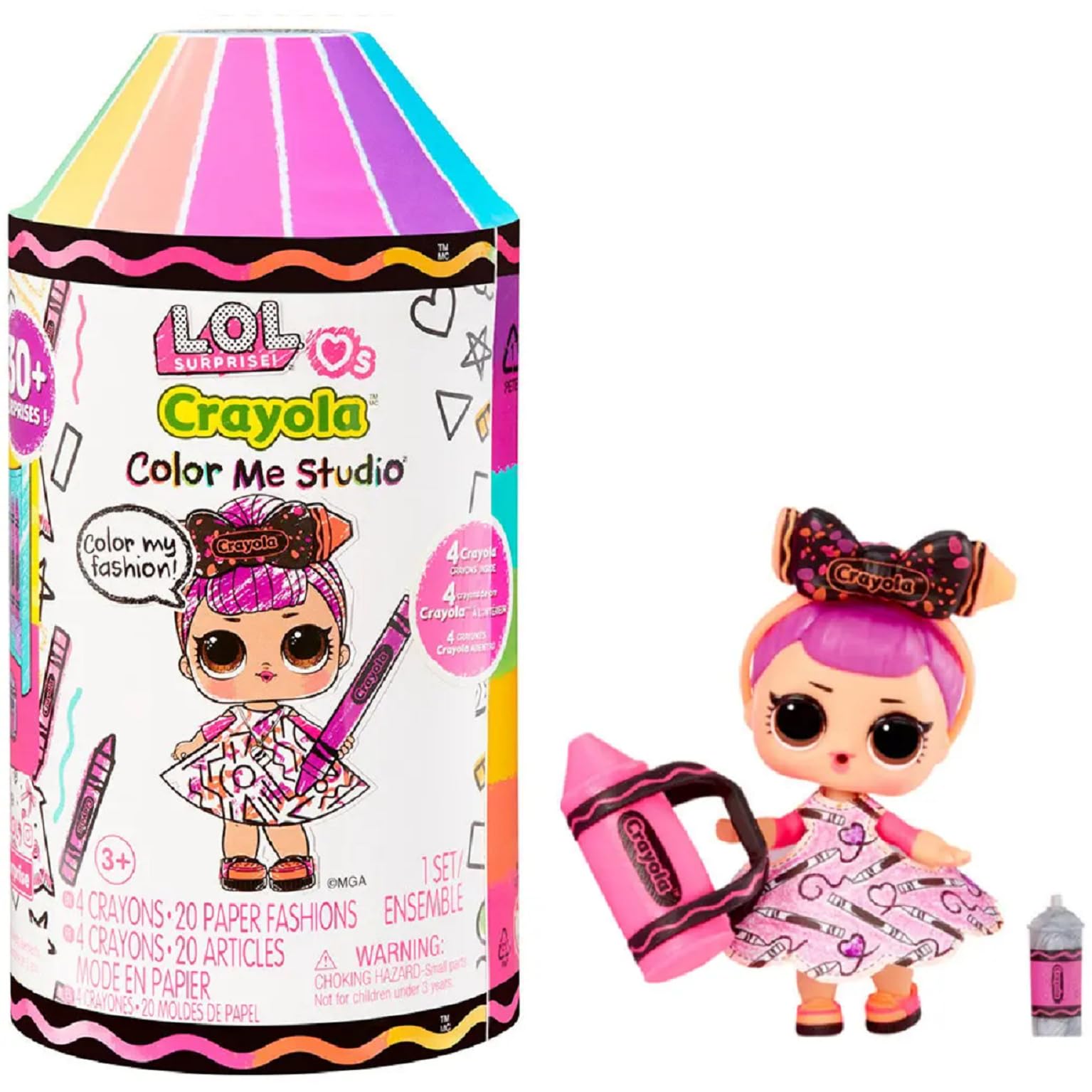 L.O.L. Surprise! Loves CRAYOLA Colour Me Studio Playset with Doll, 20 Paper Fashions & 4 Crayons | Ages 3+