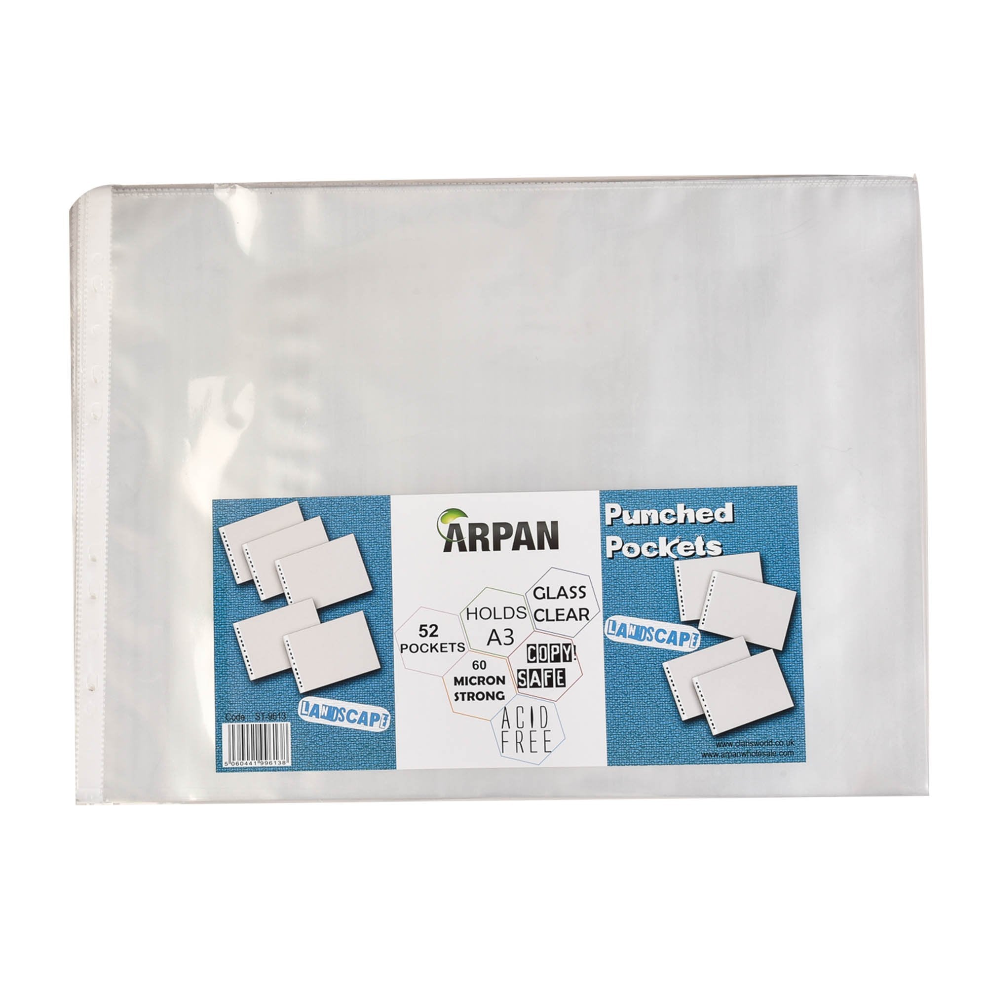 ARPAN Punch Pockets A3 Landscape 60 Micron Acid Free Plastic Poly Pockets Wallet Sleeves (Pack of 52) 1
