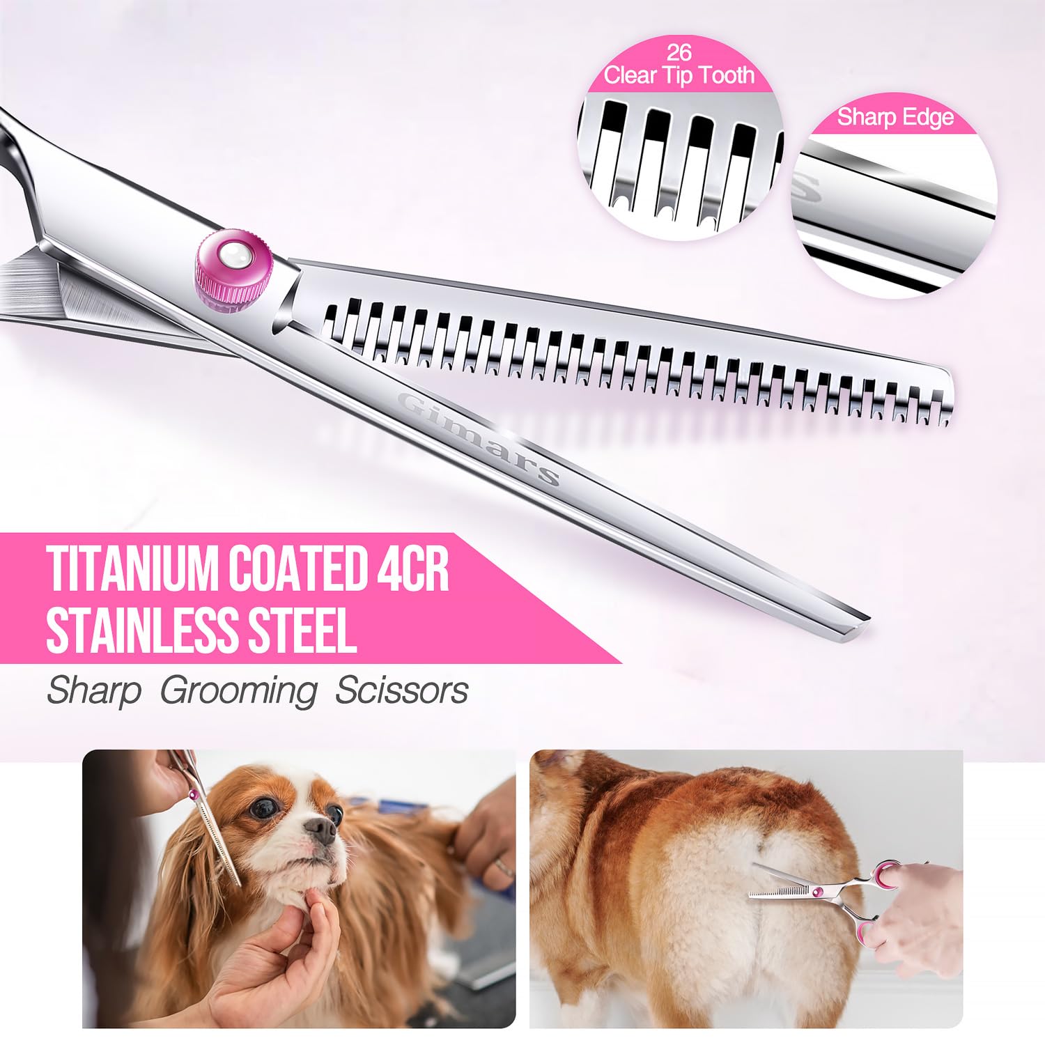 Gimars Professional Dog Grooming Scissors Kit - 5-in-1 Set with Safety Round Tip | 4CR Stainless Steel
