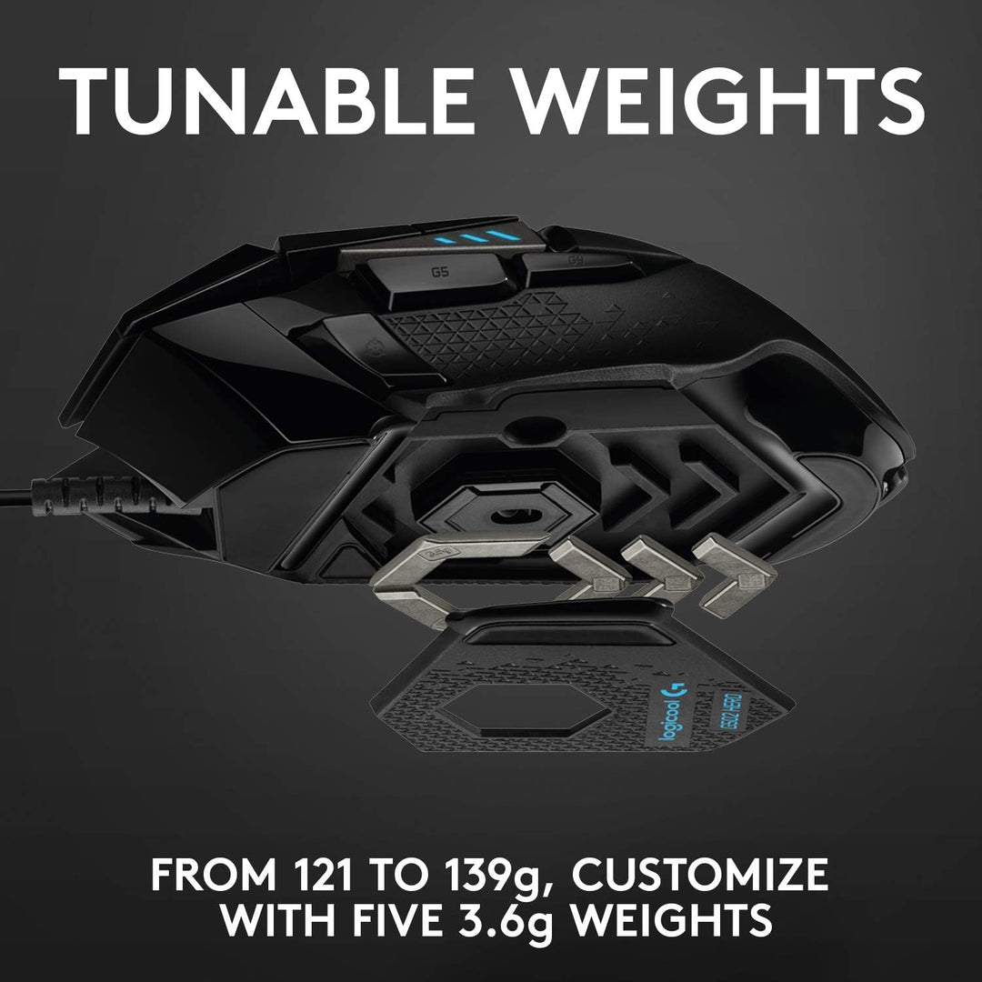 Logitech G502 HERO High Performance Wired Gaming Mouse - 25,600 DPI, 11 Programmable Buttons, Adjustable Weights, RGB LIGHTSYNC