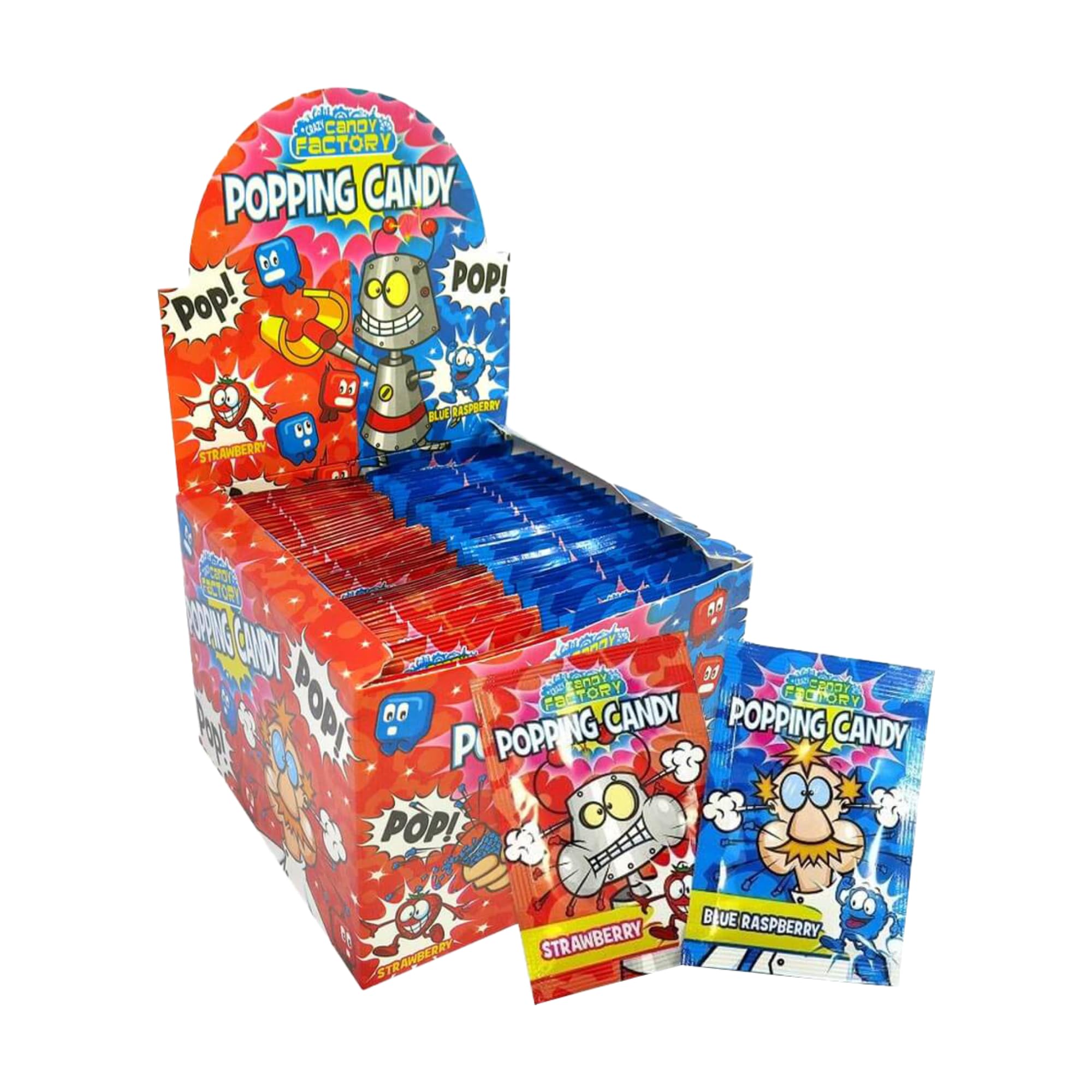 Crazy Candy Factory Popping Candy - Strawberry & Blue Raspberry Flavour | 50 Pack | 7g Sachets
