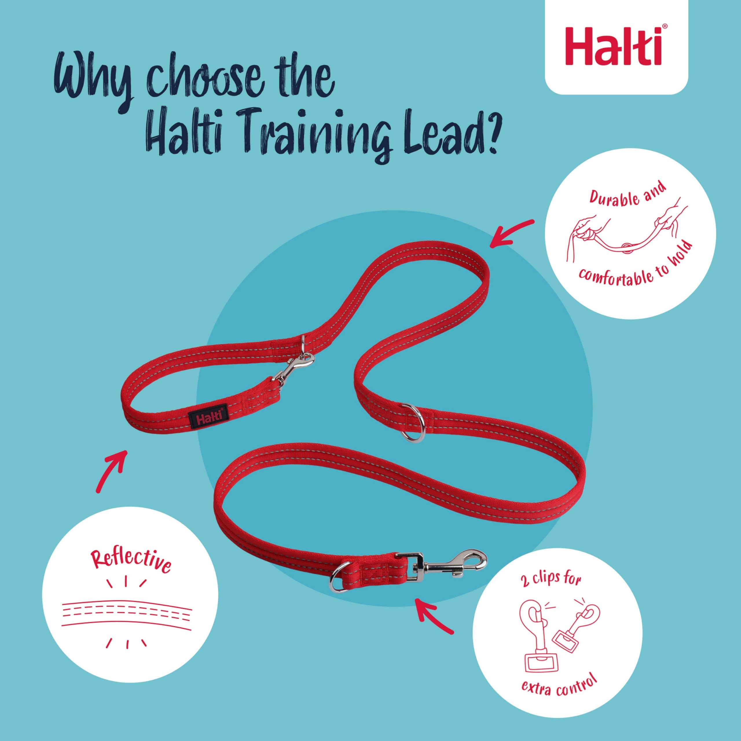 Halti Training Lead - Stops Pulling | Double-Ended | Size Large, Red, 2m 3
