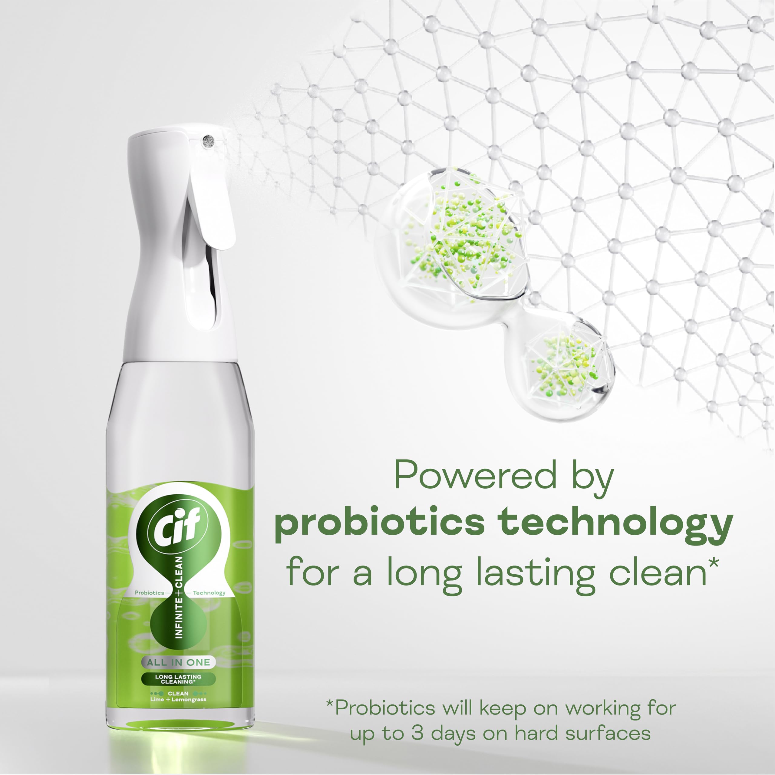 Cif Infinite Clean All-in-One Cleaner Spray Lime & Lemongrass 590 ml Probiotic Technology 4