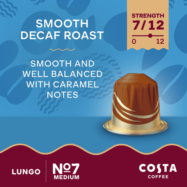Costa Smooth Decaf Roast Aluminium Coffee Pods (Pack of 10, Total 100 Pods) - Compatible with NespressoⓇ Original & L’OR Barista Machines
