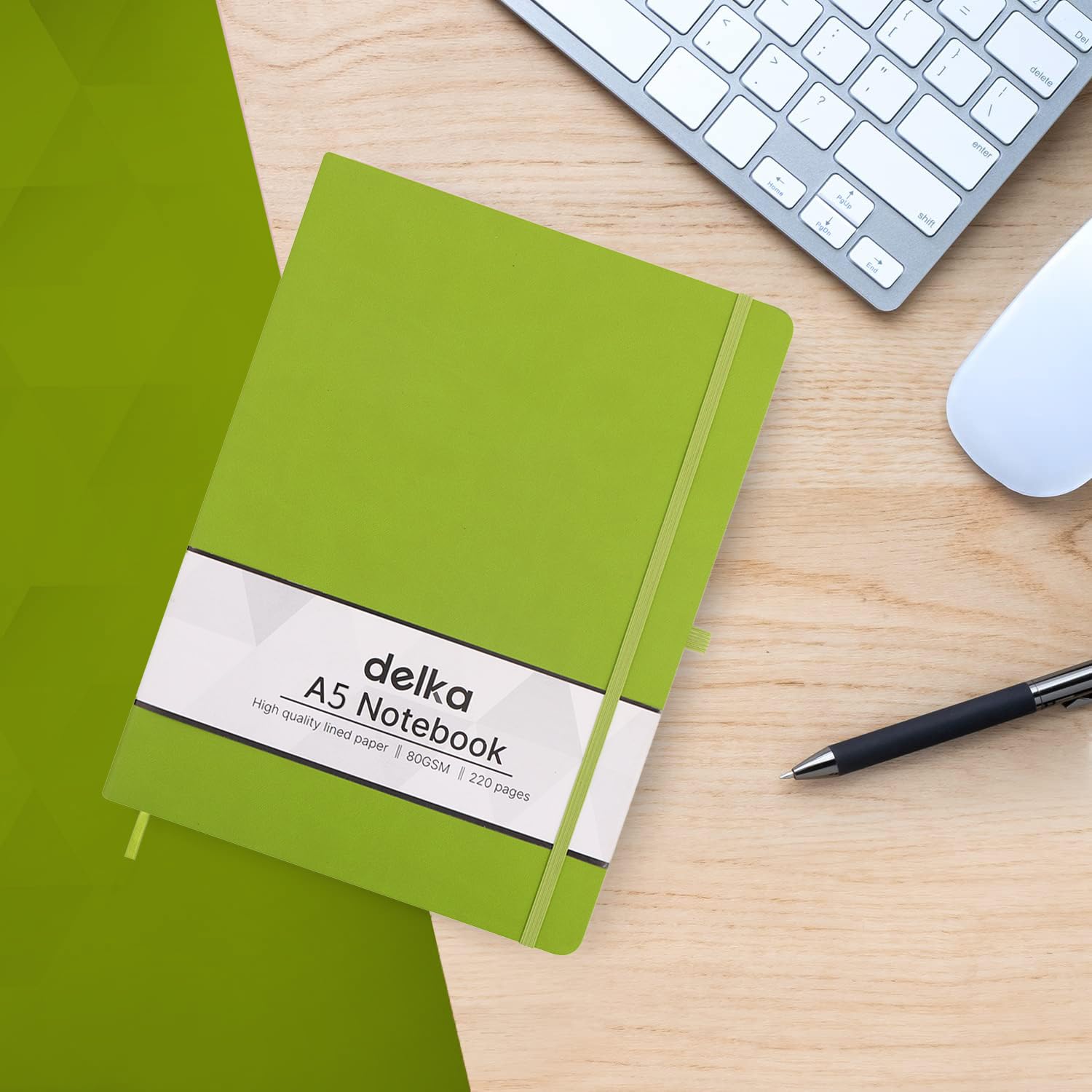 delka A5 Notebook - Ruled Journal with Hard Cover, Vegan Leather Feel, 220 Pages | Green 4