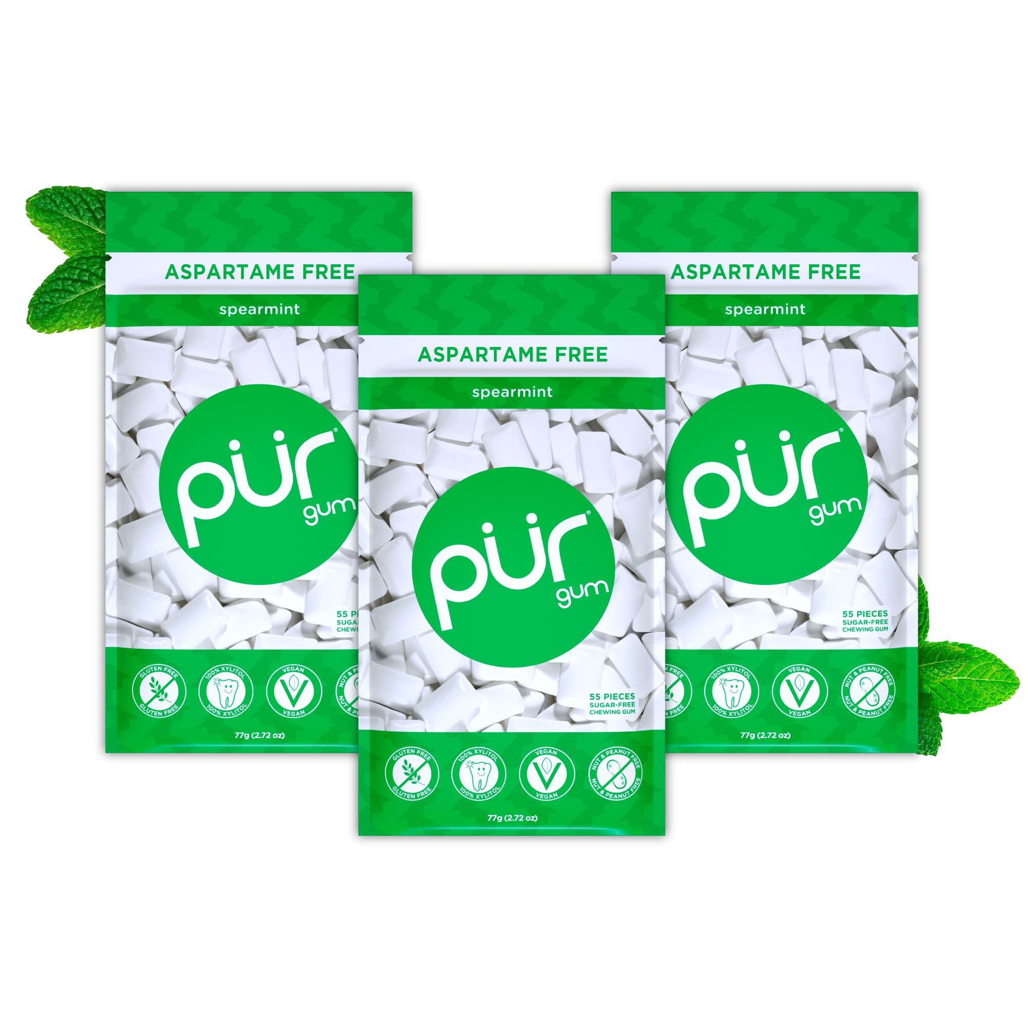 PUR - Spearmint Sugar-Free Chewing Gum (231g, Pack of 3) 1