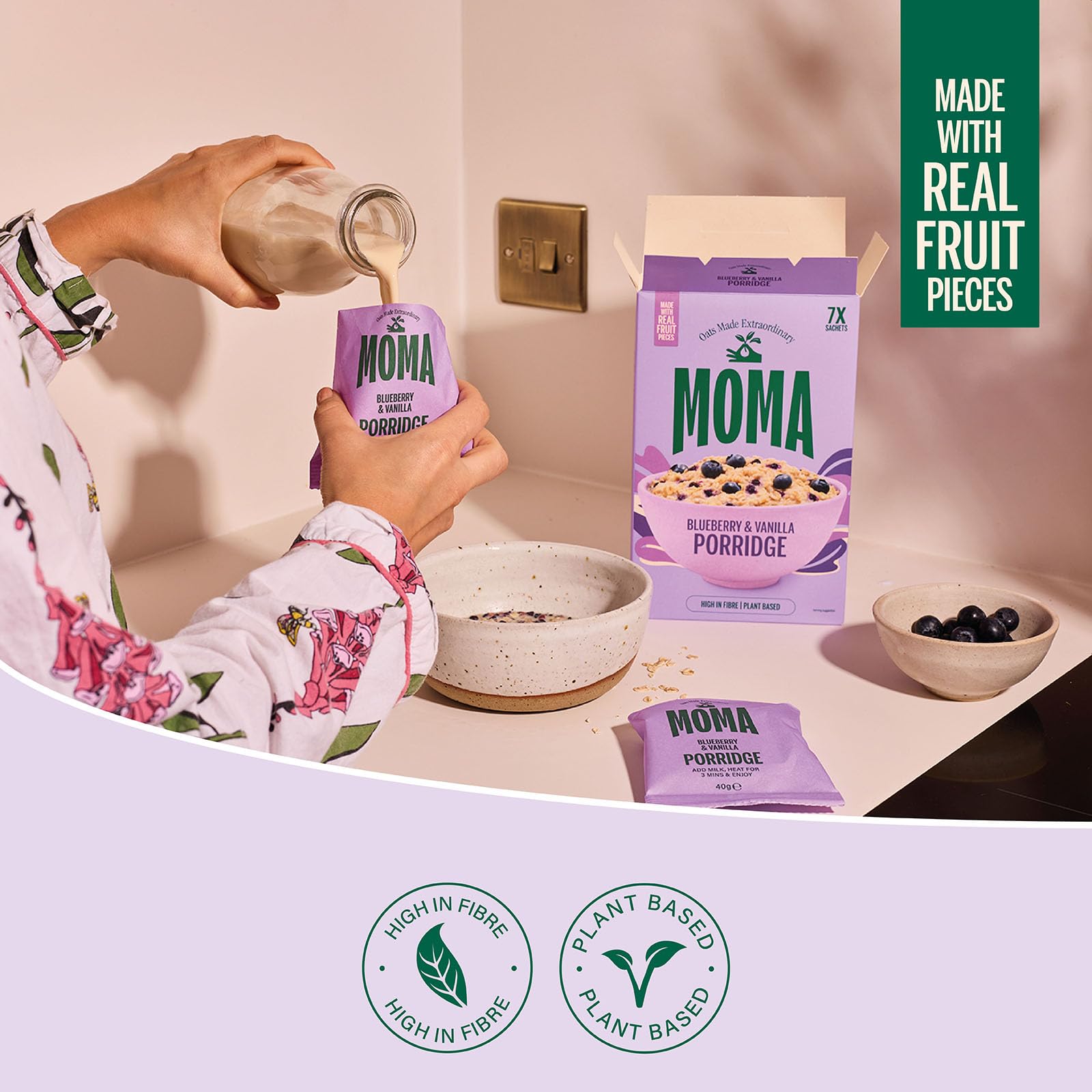 MOMA Blueberry & Vanilla Porridge Sachets - 7 x 40g - Made with British Oats 3
