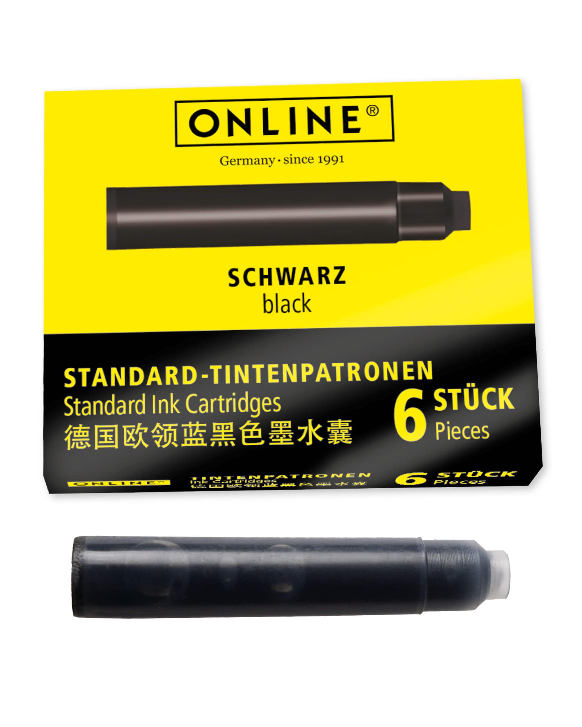 Online Standard Fountain Pen Ink Cartridges - Universal Fit, Black Ink | 6 Pack 1