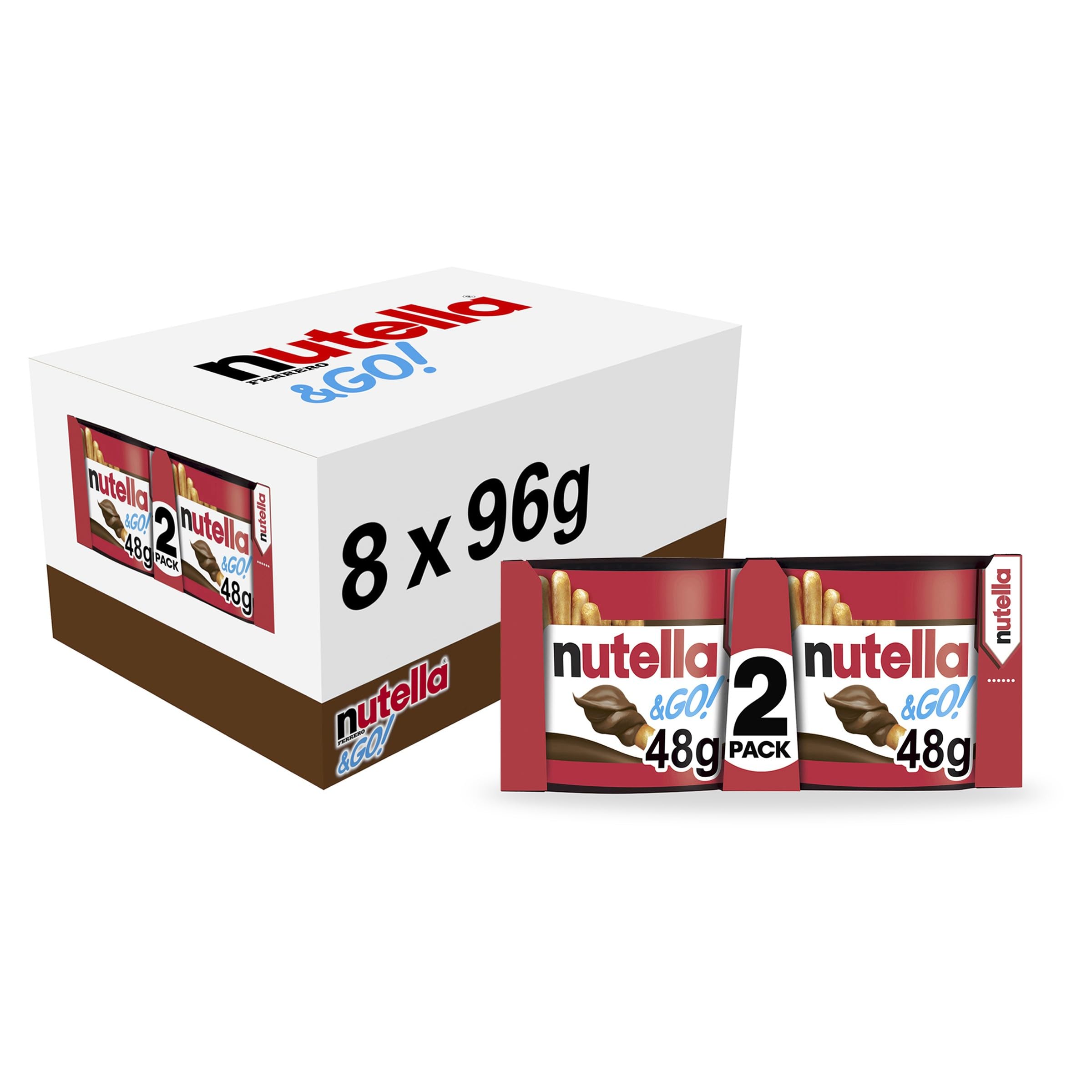 Nutella &Go! Chocolate Hazelnut Spread with Breadsticks Snack Pack | 8 x 48g Portions | 96g Total