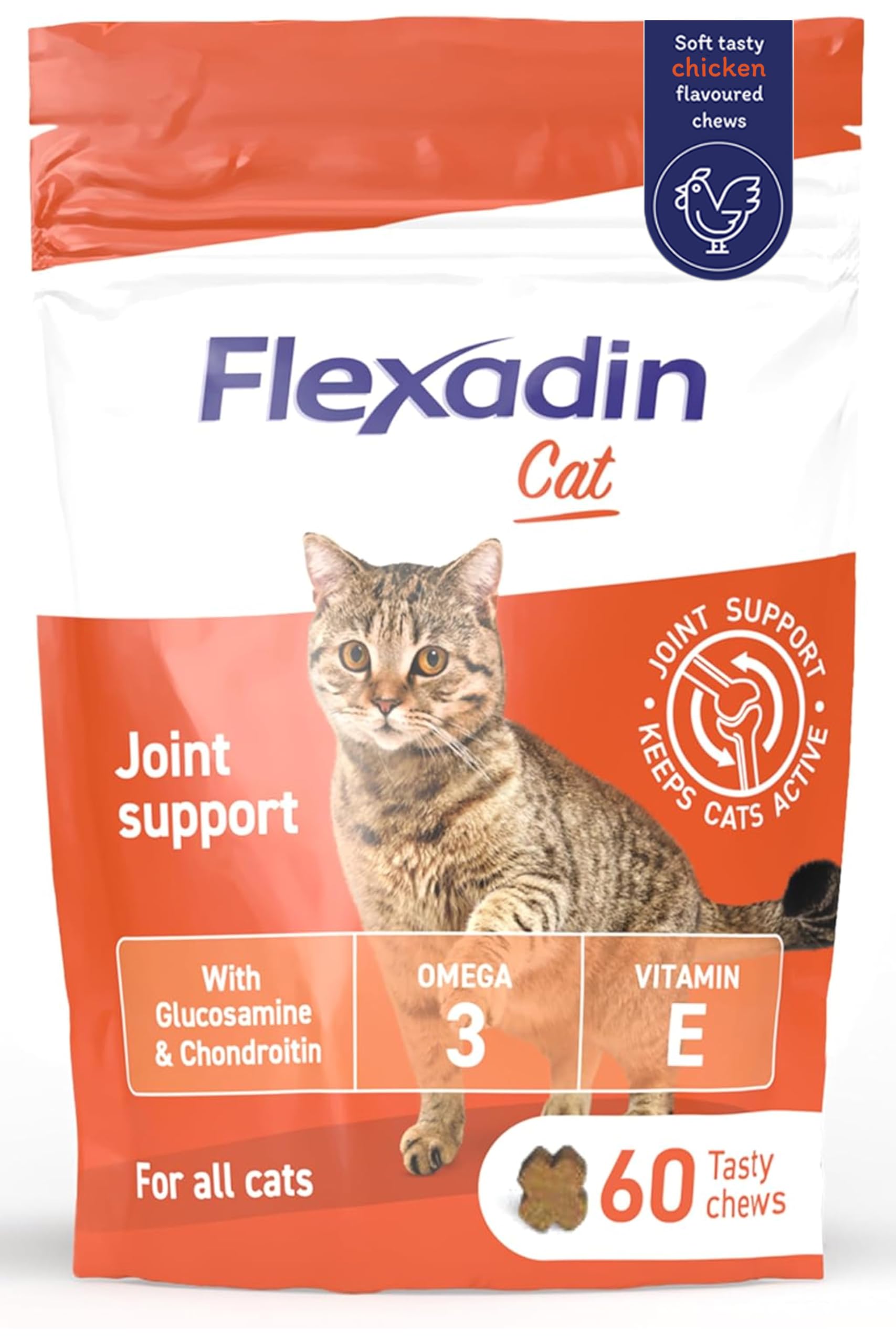 Vetoquinol Flexadin Joint Care for Cats - 60 Chicken Chews | Supports Mobility & Flexibility