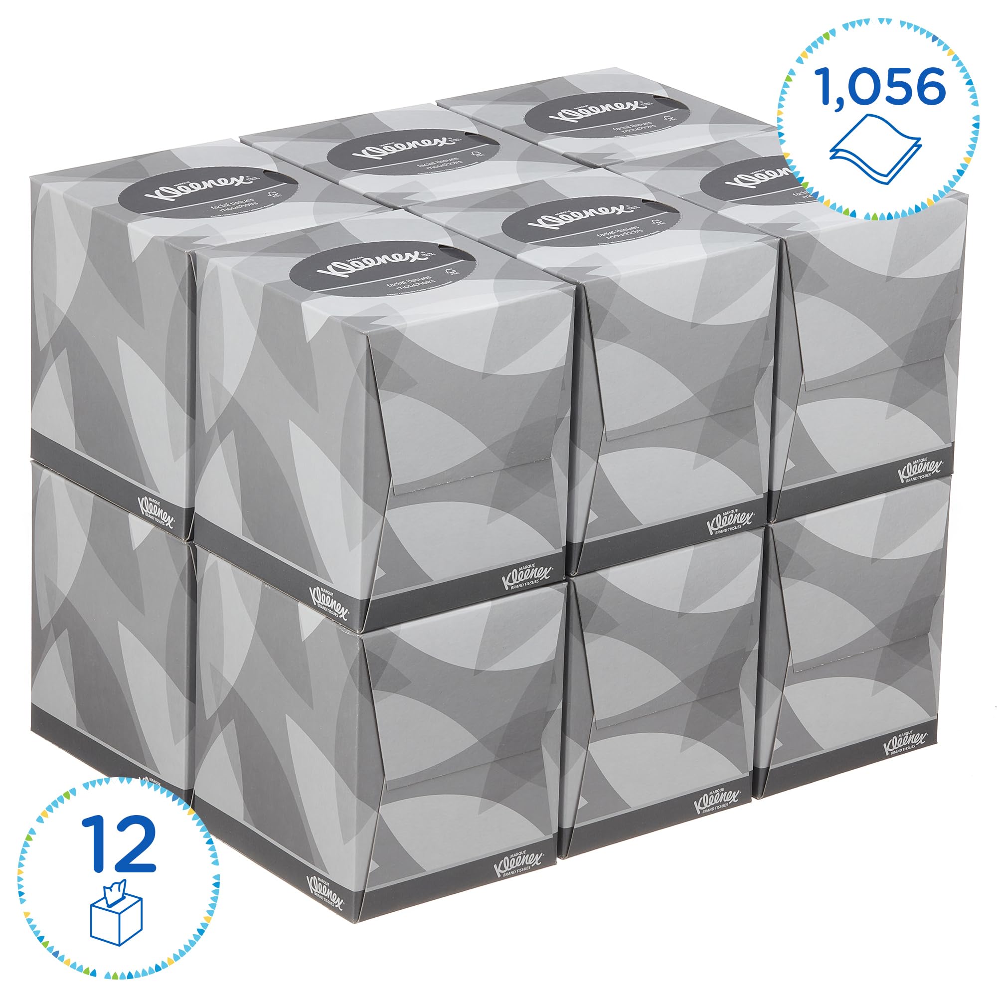 Kleenex Facial Tissue Box - 2-Ply White, Fragrance-Free | 12 Boxes x 88 Sheets (1,056 Total)