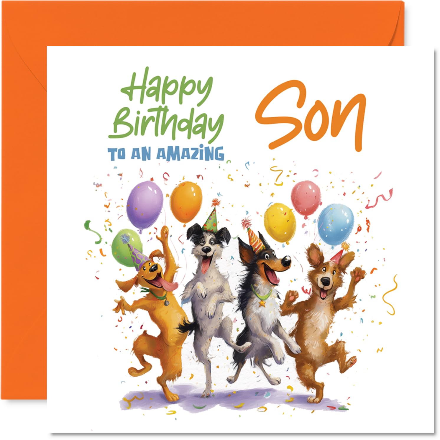 Stuff4 Playful Birthday Card for Son - Square Format | Blank Inside | Envelope Included