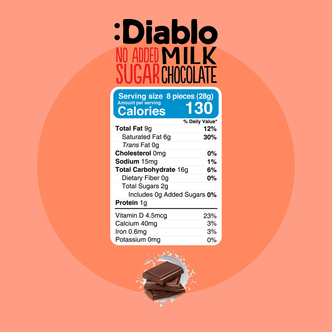 Diablo Milk Chocolate - Maltitol Sweetened, No Added Sugar, Gluten Free