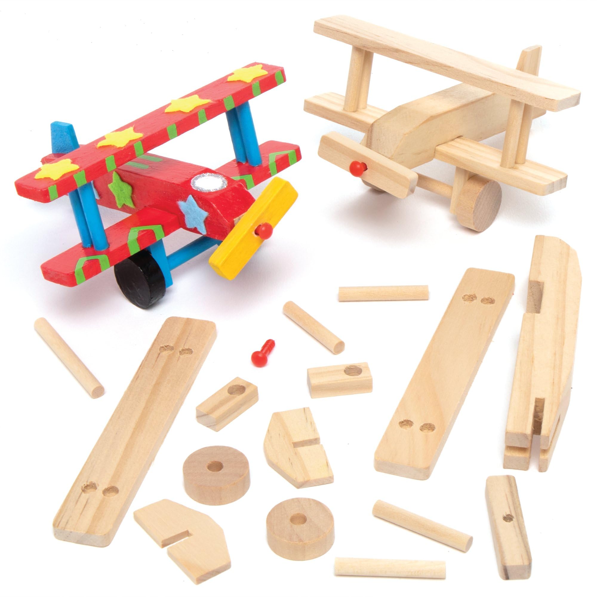 Baker Ross 3D Wooden Aeroplane Kits (Pack of 2) - Pre-cut Wood Craft for Kids Ages 5+ 1