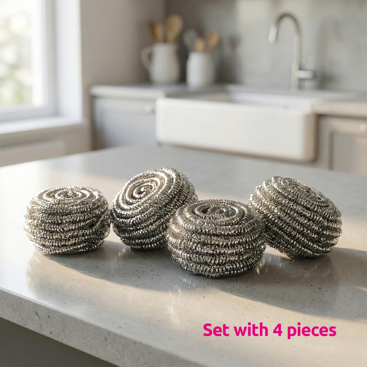 Sorbo Stainless Steel Pan Scourers - Heavy-Duty Scrubbers for Tough Grime | 4 Pack 6