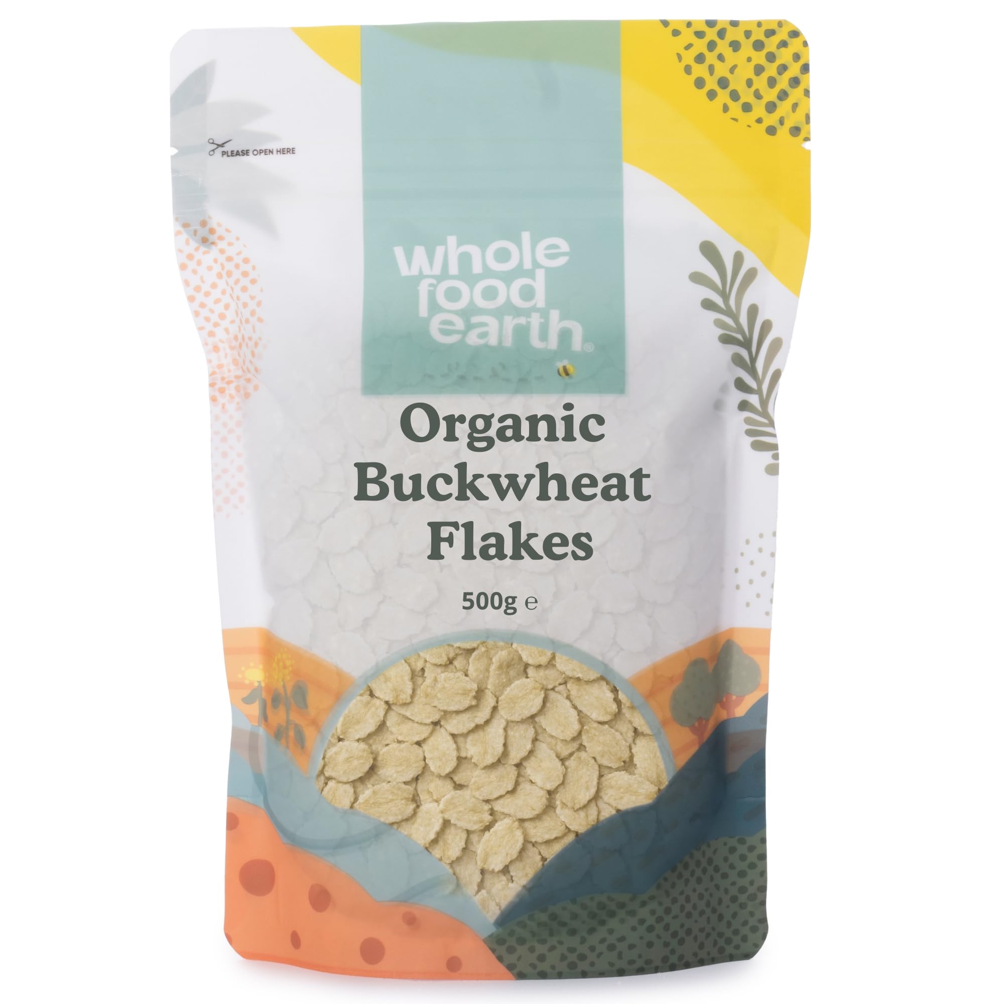 Wholefood Earth Organic Buckwheat Flakes - 500g | Raw | Vegan | Source of Fibre