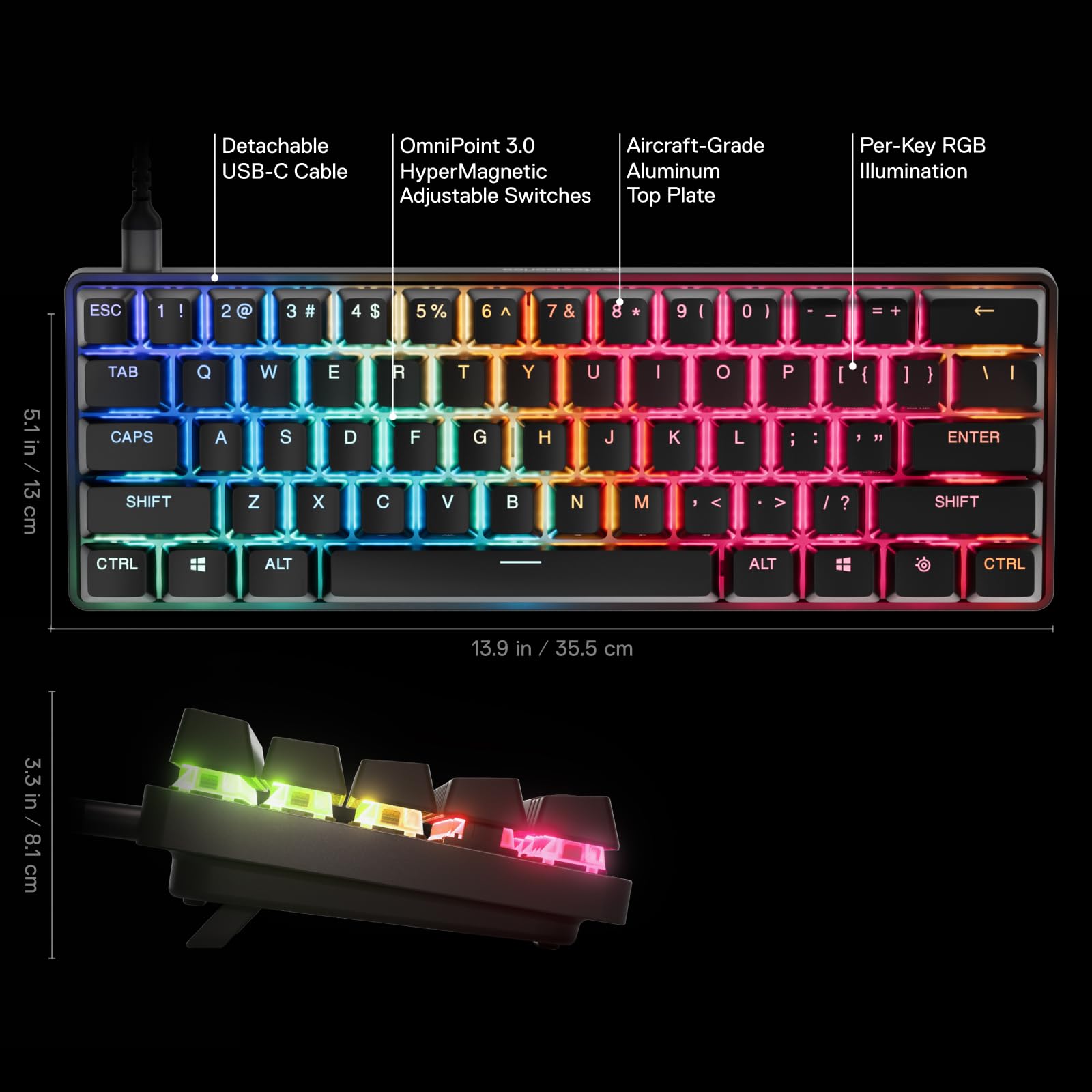 SteelSeries Apex Pro Mini Gen 3 - 60% Gaming Keyboard with OmniPoint 3.0 Hall Effect Switches - Adjustable Actuation, Rapid Trigger, Protection Mode - Black - US QWERTY 9