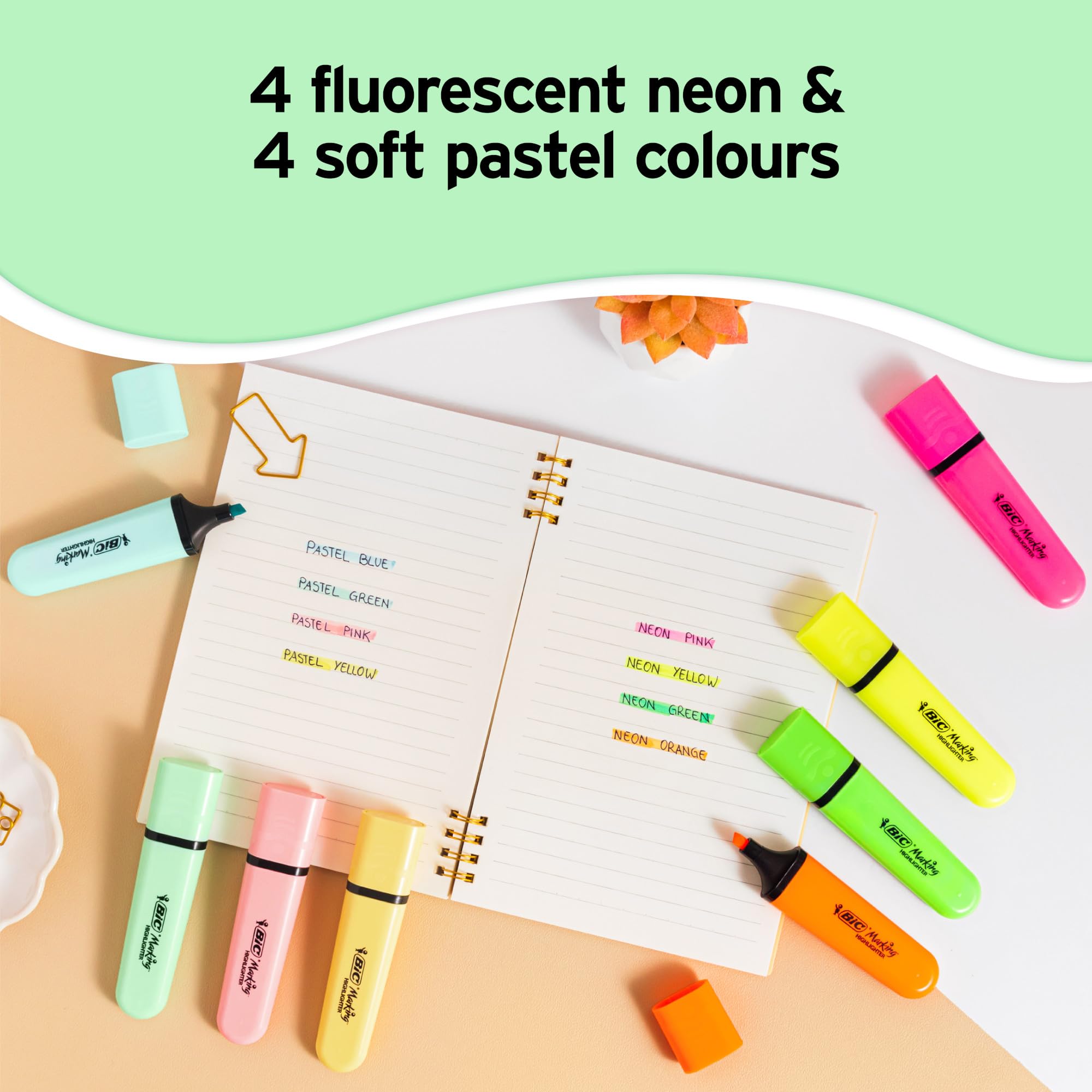 BIC Marking Flat Highlighter Pens with Modular Chiselled Nib (1.2 mm-4.6 mm) | Pack of 10