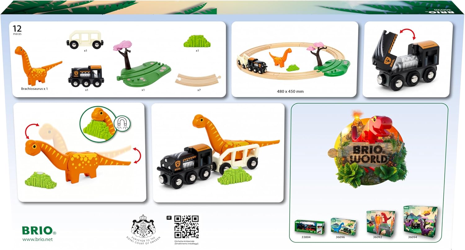 BRIO World Dinosaur Circle Toy Train Set - 12-Piece Wooden Railway Playset for Kids 3+ 9