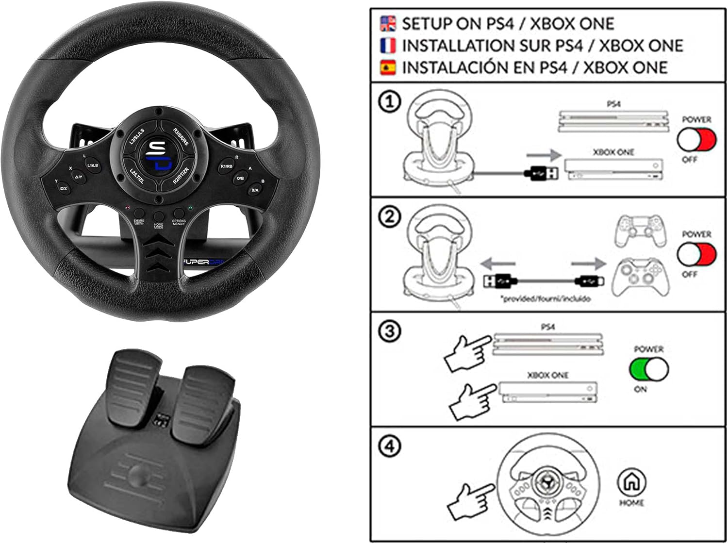 Superdrive SV450 Racing Steering Wheel with Pedals & Paddle Shifters for Xbox, PS4, Switch, PC 4