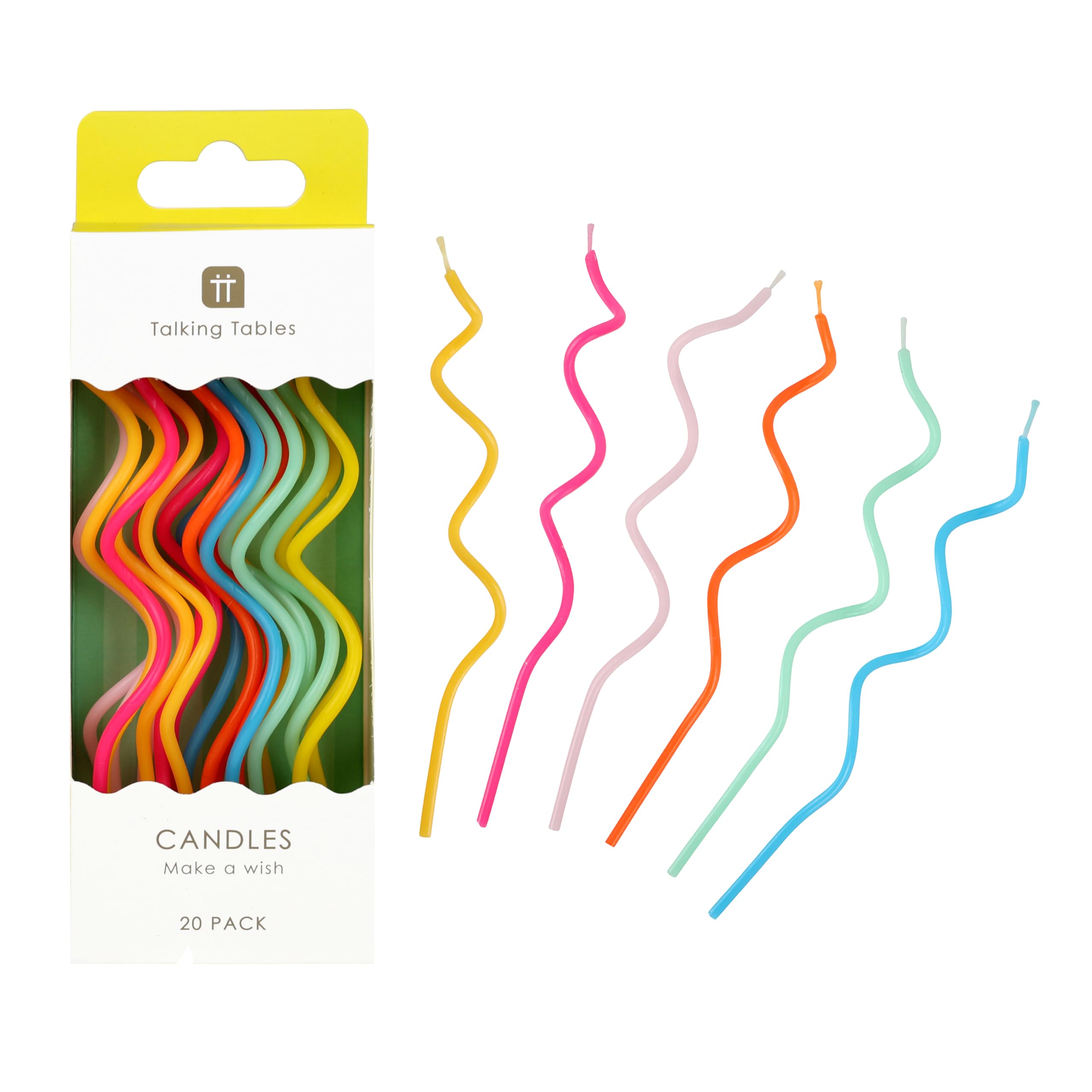 Talking Tables 20 x Rainbow Twisted Birthday Candles - 15cm Tall Spiral Wax Design 1