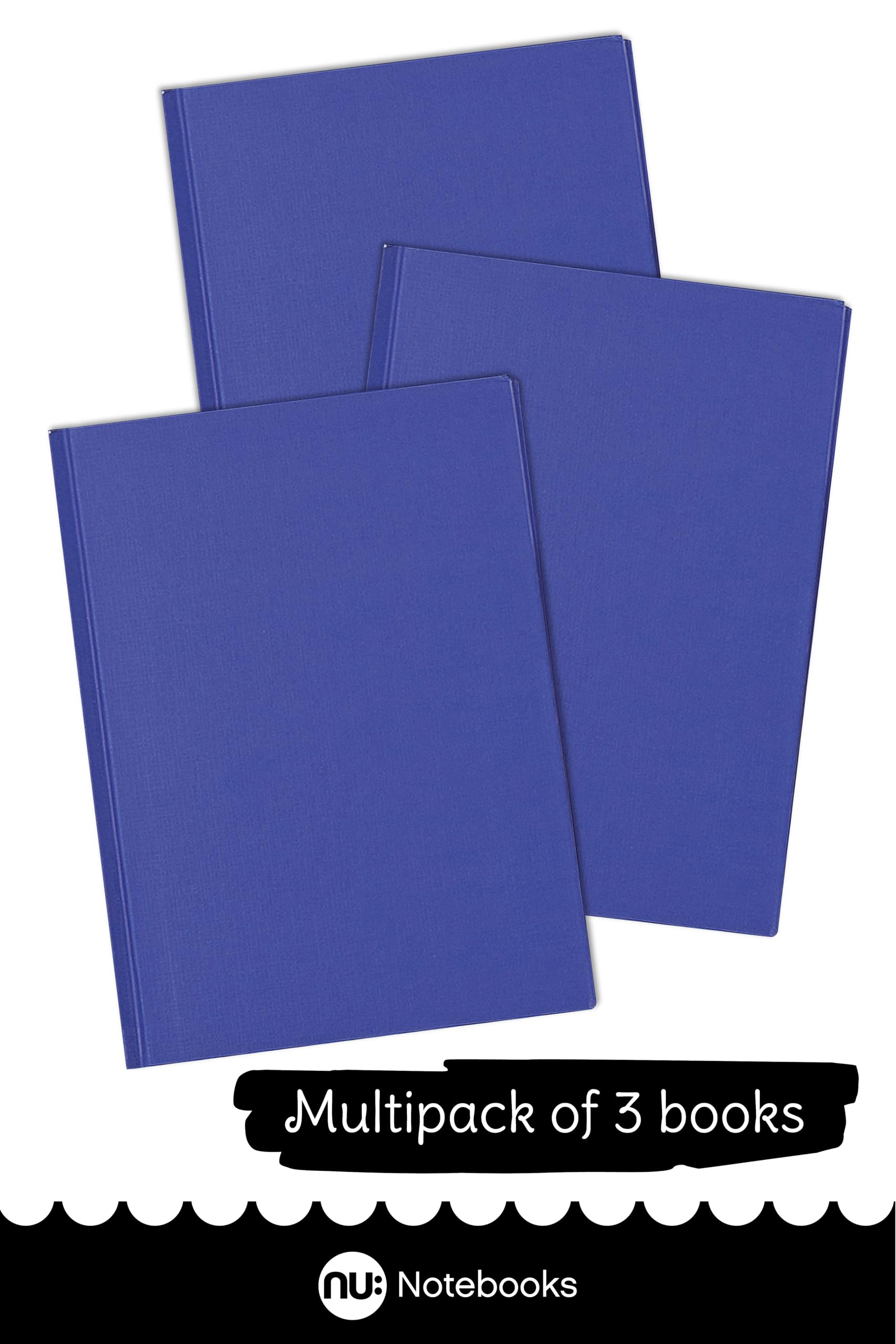 nu: A4 Casebound Manuscript Book | 192 Pages, 70gsm White Paper, College Ruled | 3-Pack Blue 4