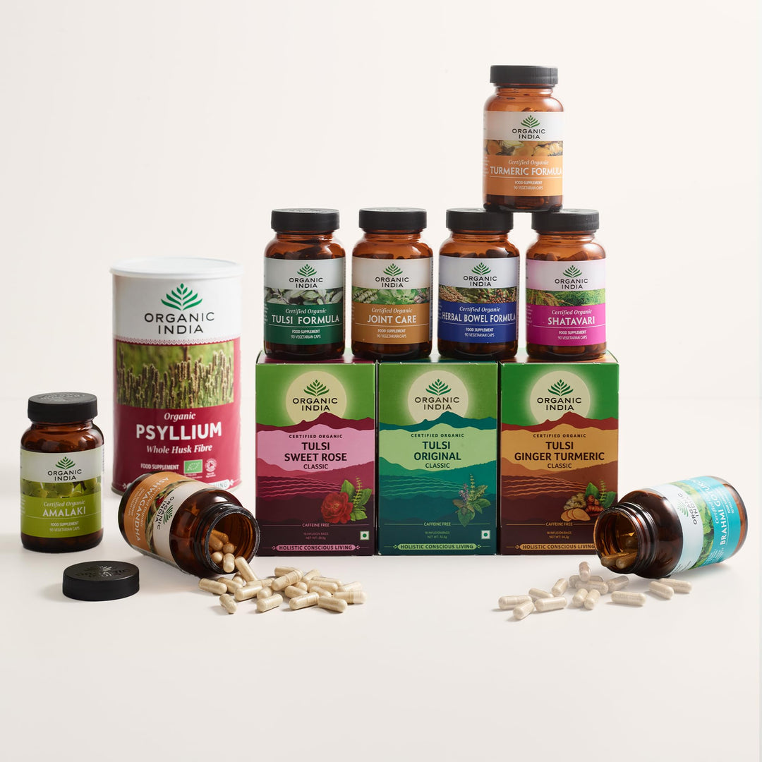 Organic India Tulsi Lemon & Ginger Tea, Caffeine-Free Herbal Tea, Certified Organic