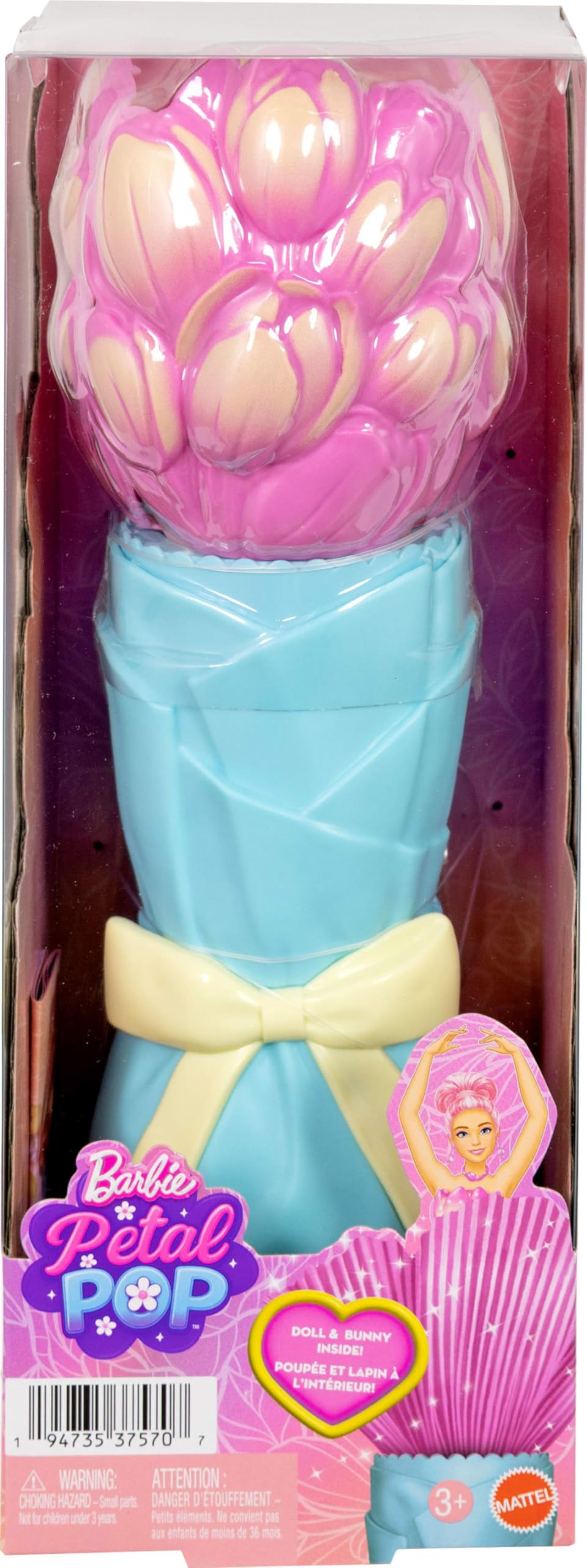 Barbie Petal Pop Scented Doll with Pink Tulip Dress & Accessories, Model JMF57 | Ages 3+ 6