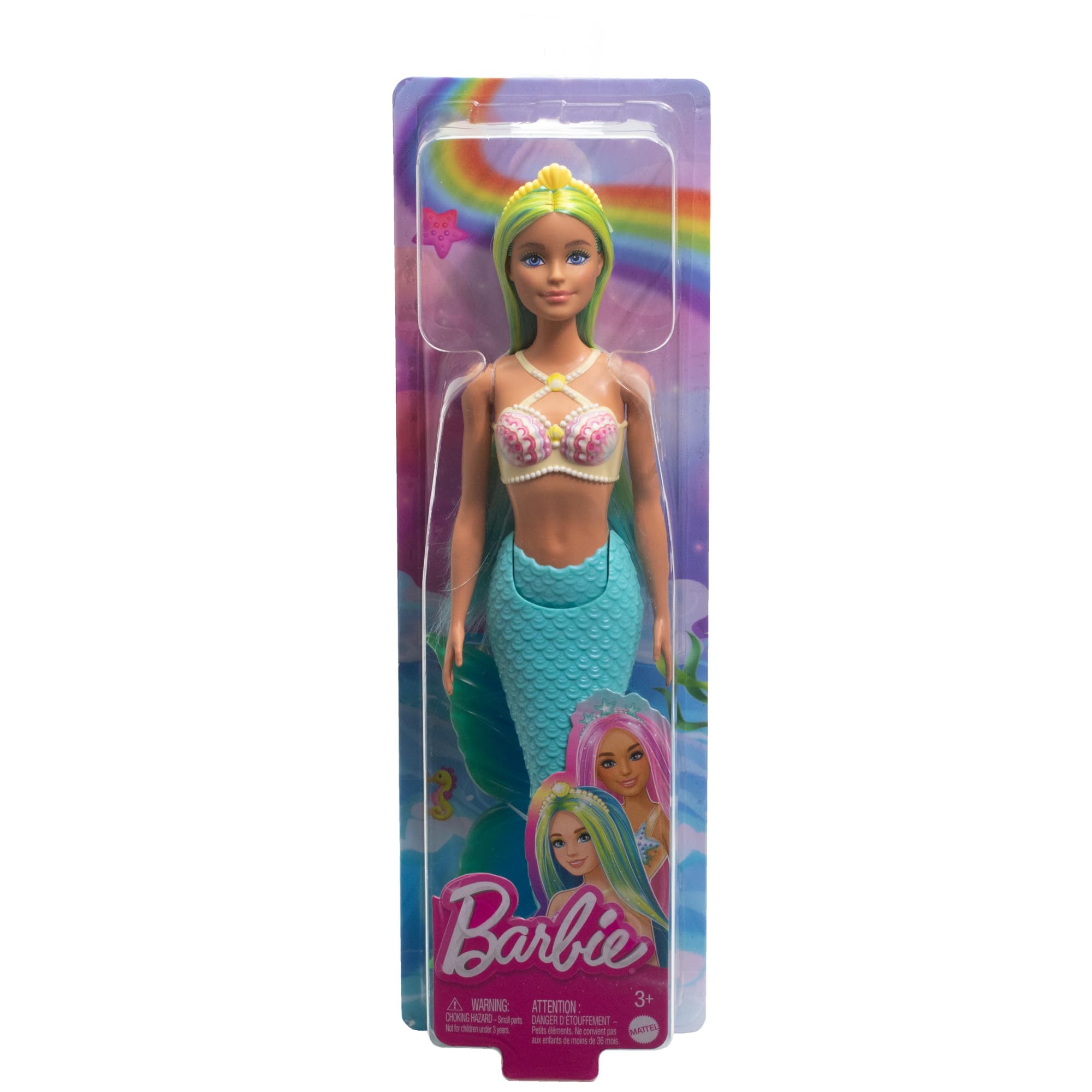 Barbie Mermaid Doll with Two-Tone Blue and Yellow Hair, Shell Bodice & Turquoise Tail - HRR03 6