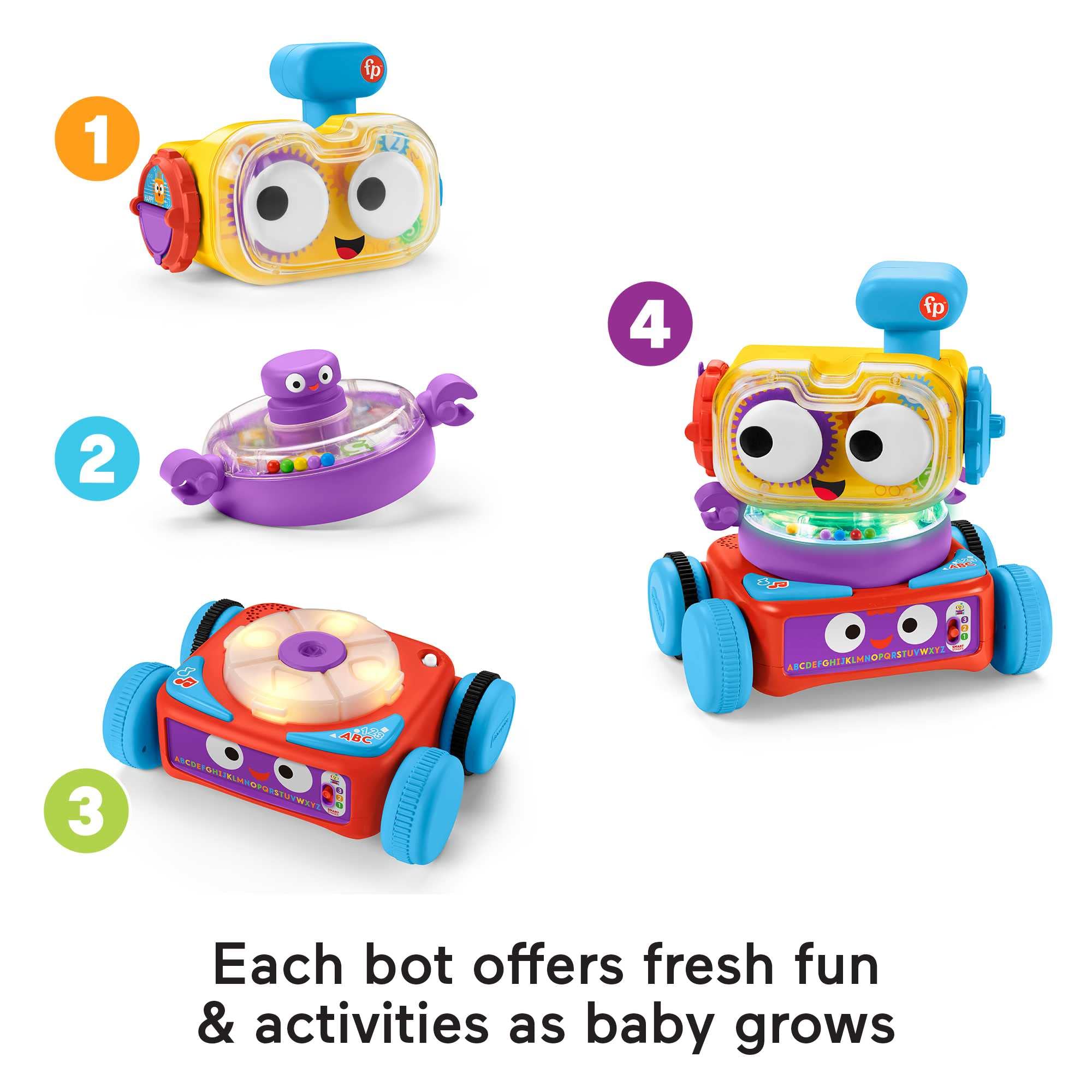 Fisher-Price 4-in-1 Ultimate Learning Bot, elektronisches Aktivitätsspielzeug mit Lichtern, Musik und Lerninhalten für Säuglinge und Kinder 8