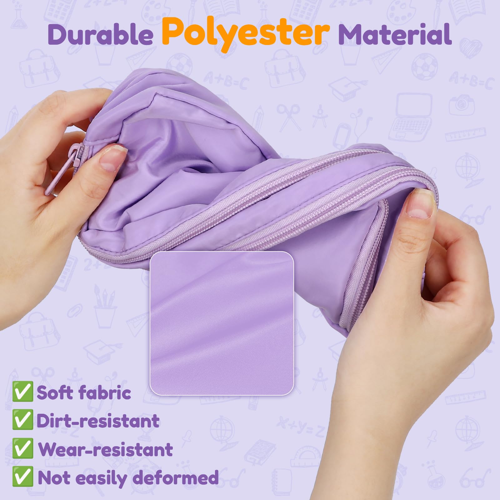Euqvunn Large Capacity Pencil Case - 3 Compartments, Violet Polyester | 21x8x13CM 6